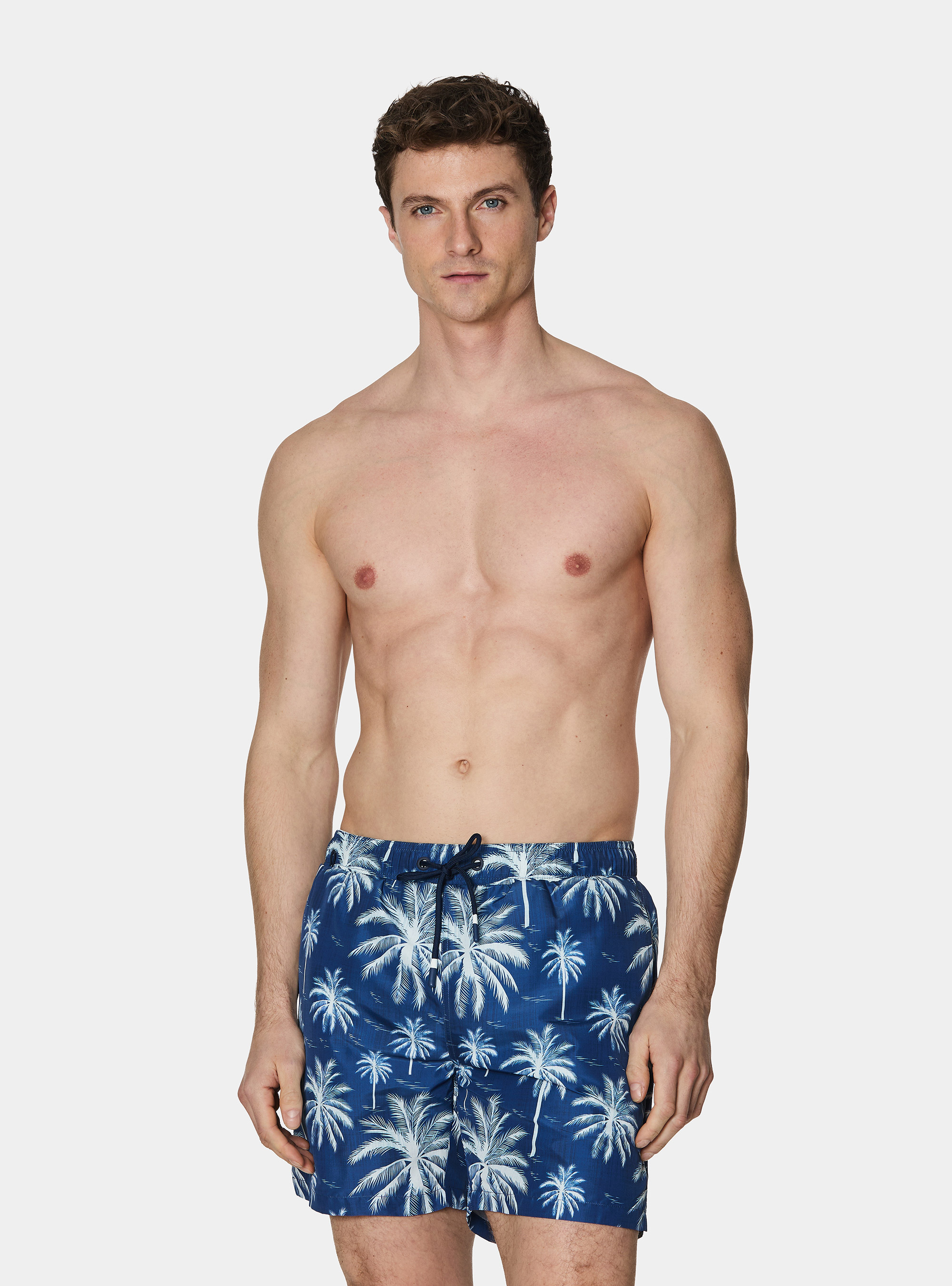Palm print swimwear, BLUE