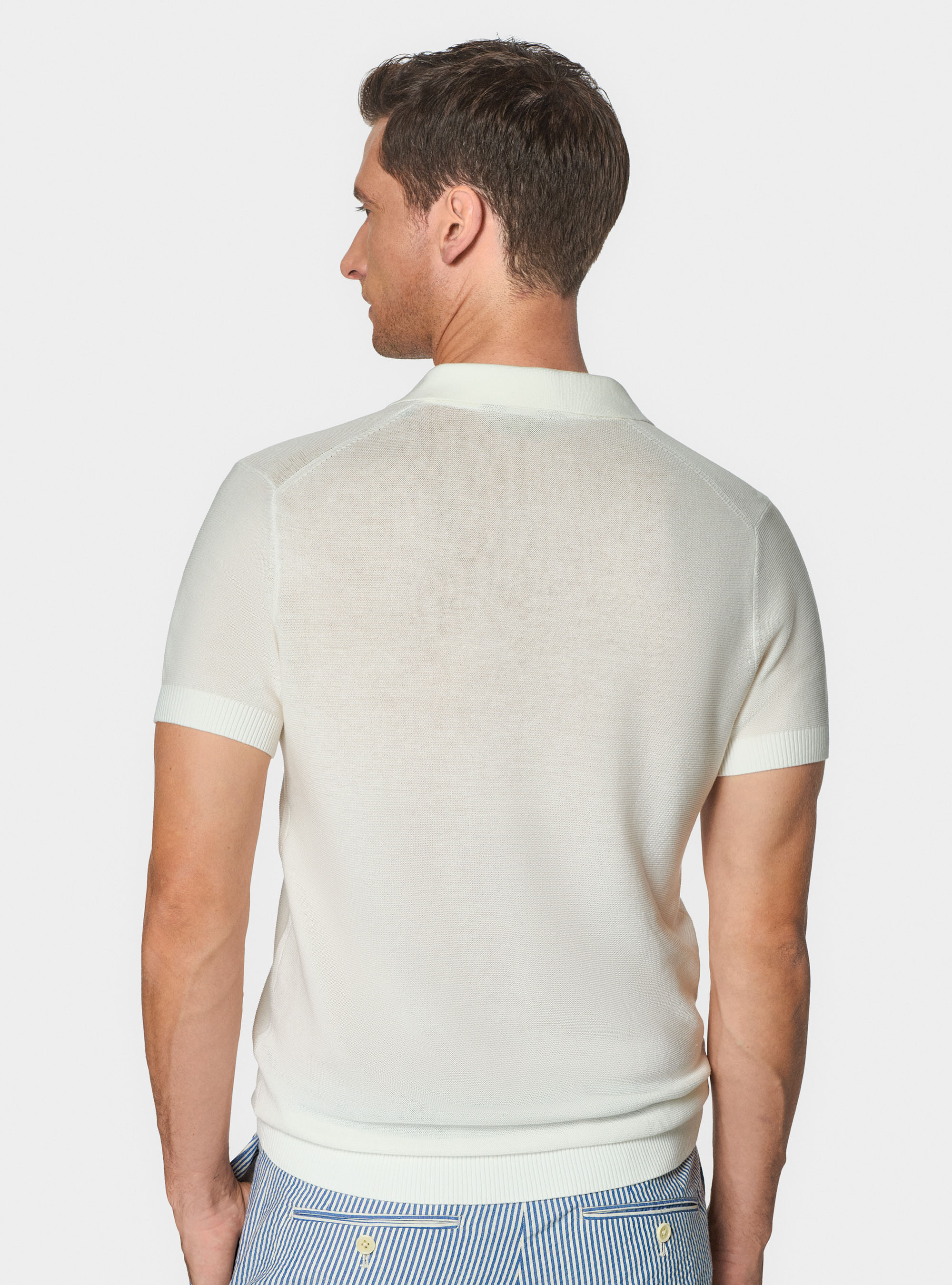 Polo de punto de enlaces en algod&oacute;n extrafino, BLANCO