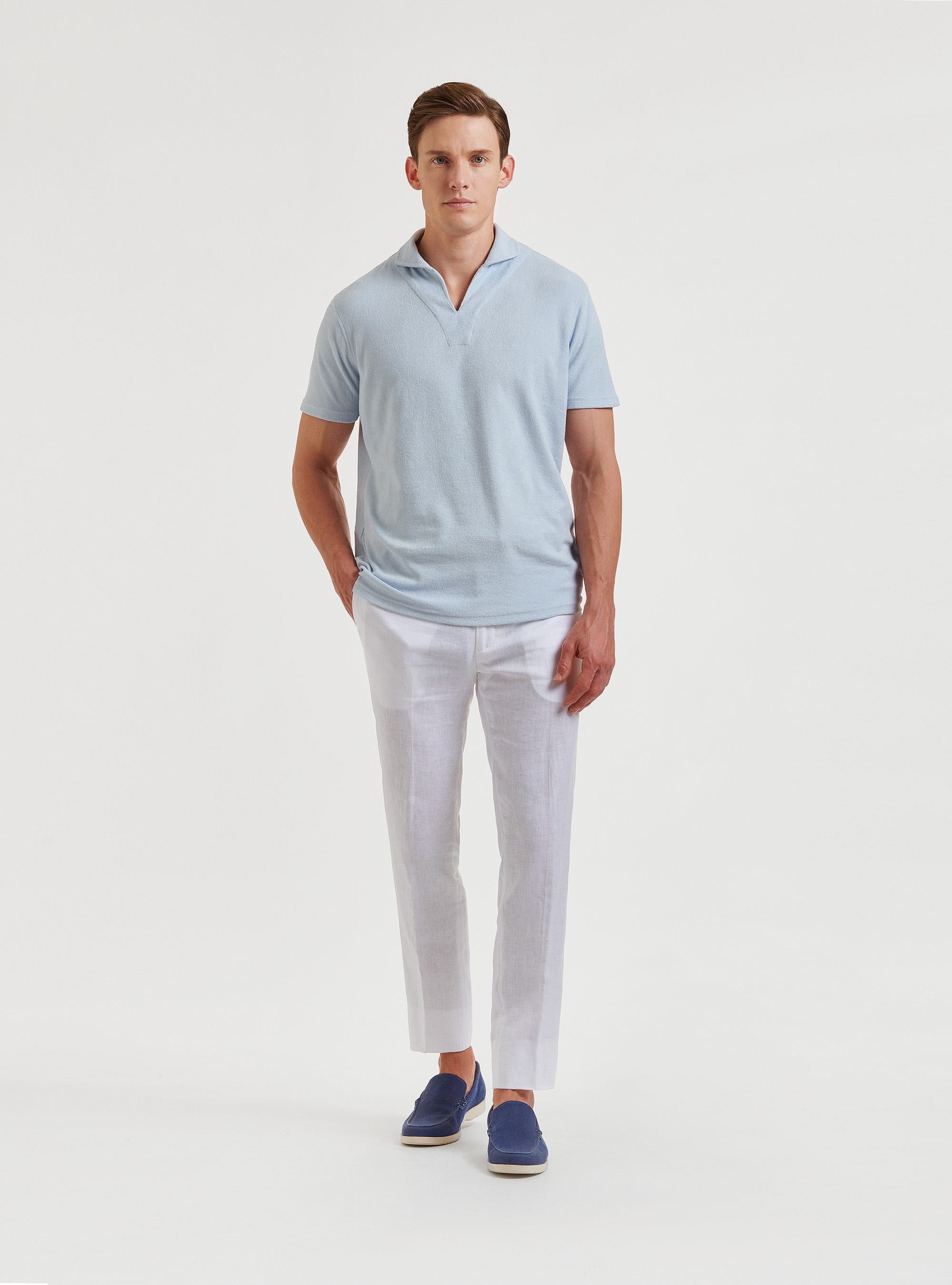 Polo de rizo de algod&oacute;n puro, CELESTE
