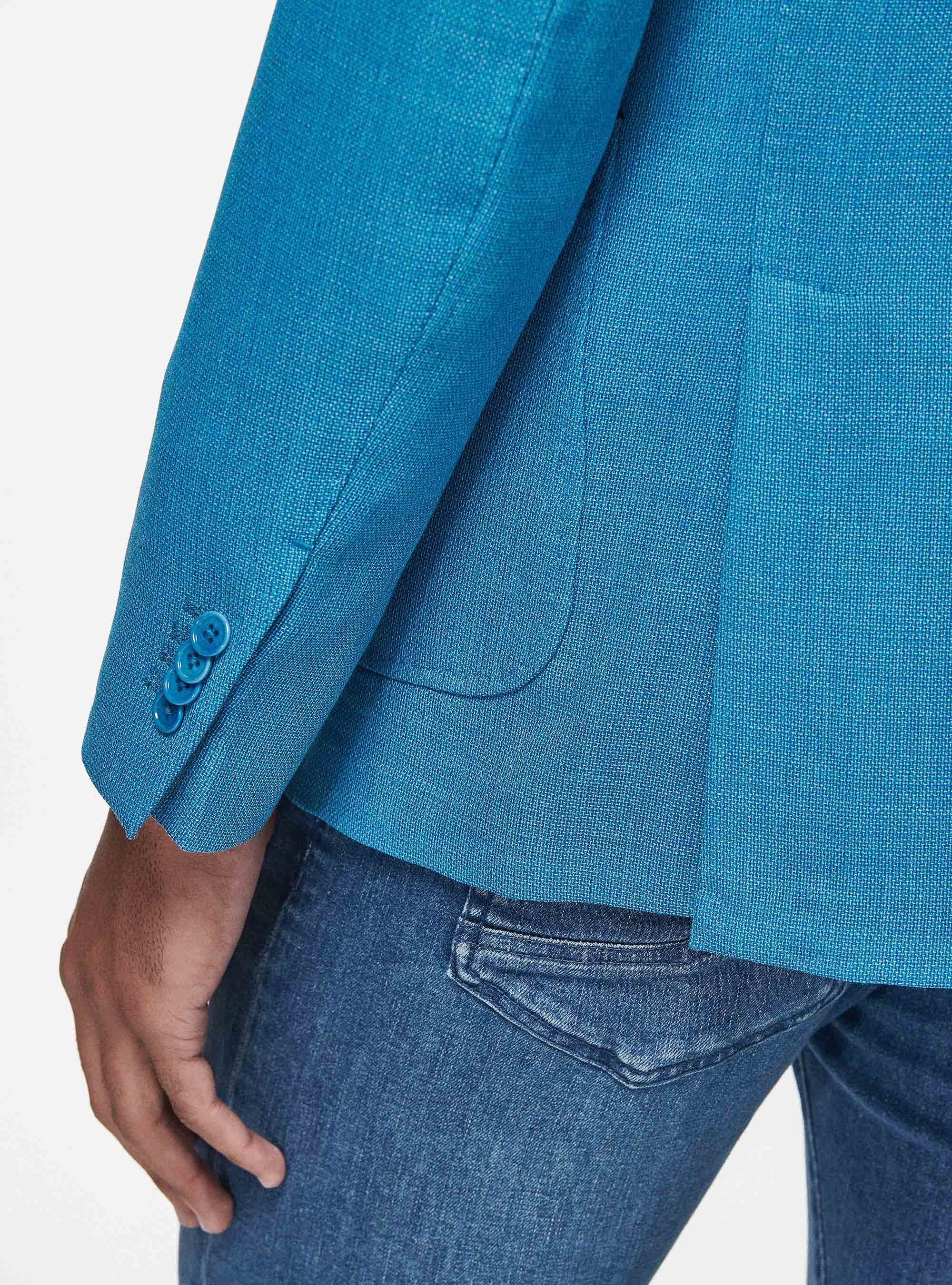 Jacke aus reiner Wolle mit Mikrotextur, 0229C PETROLIO
