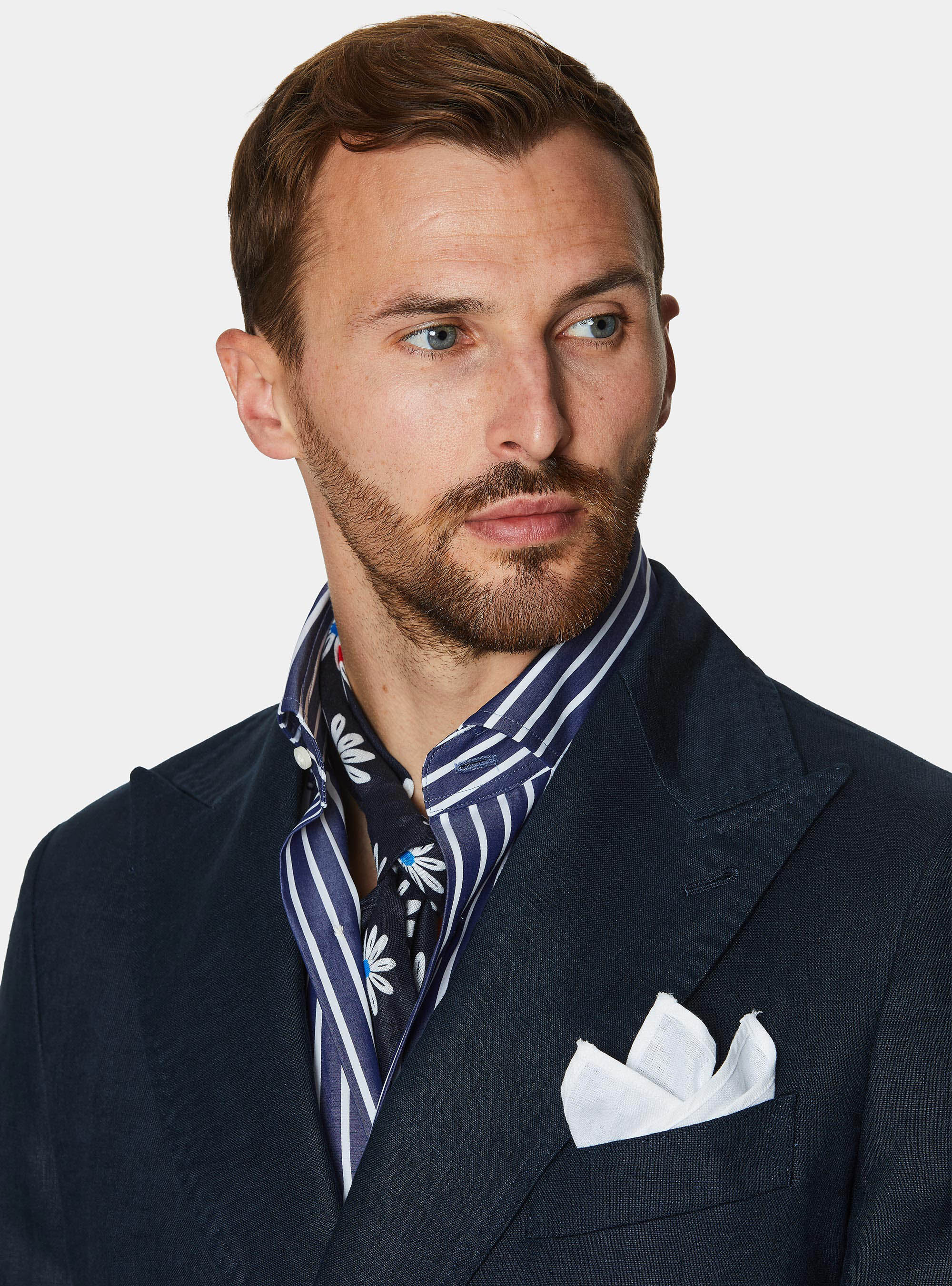 Veste crois&eacute;e en lin avec bouton m&eacute;tallique, BLEU MARINE
