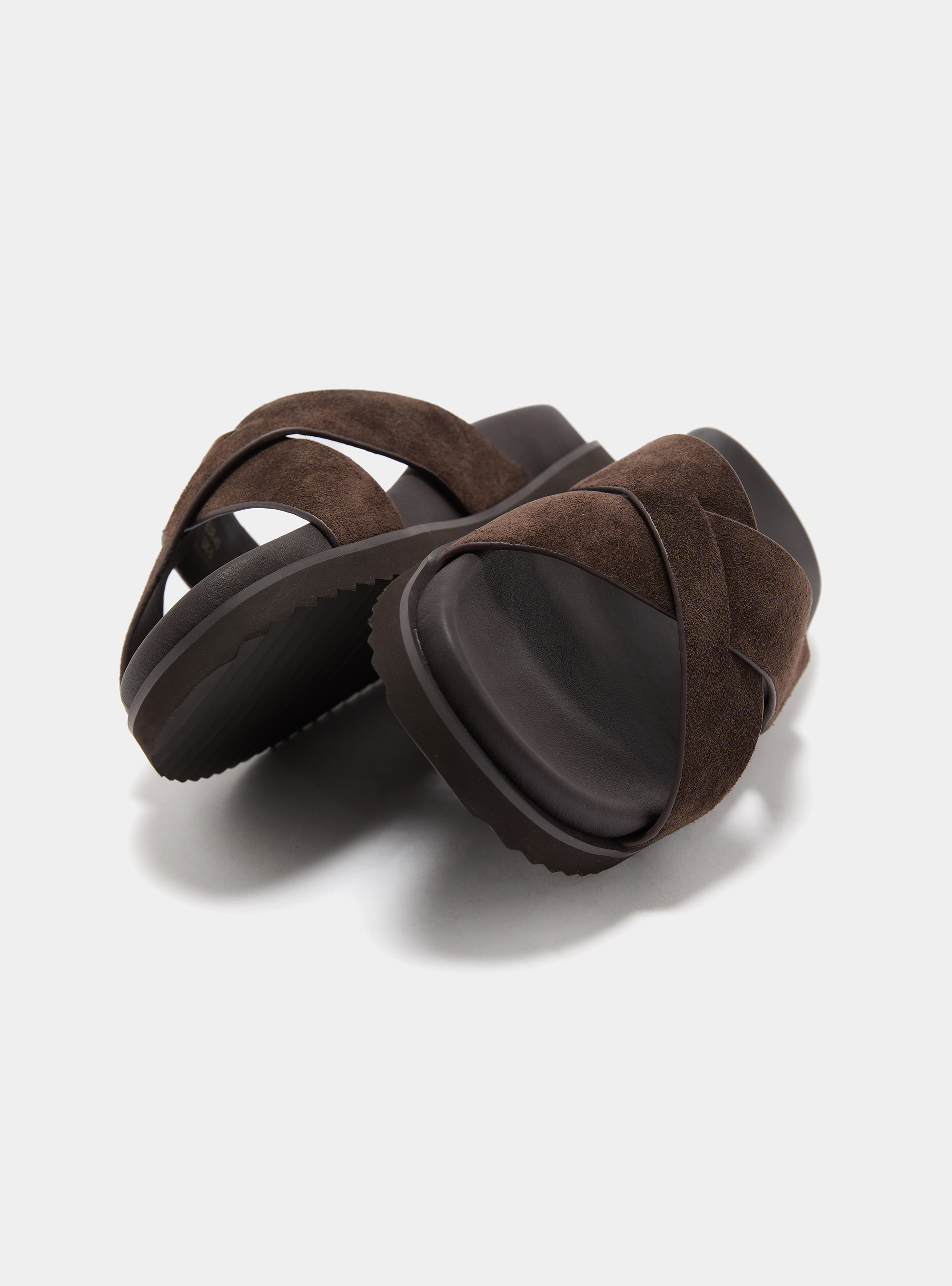 Slip-on sandals with crossed straps, BROWN