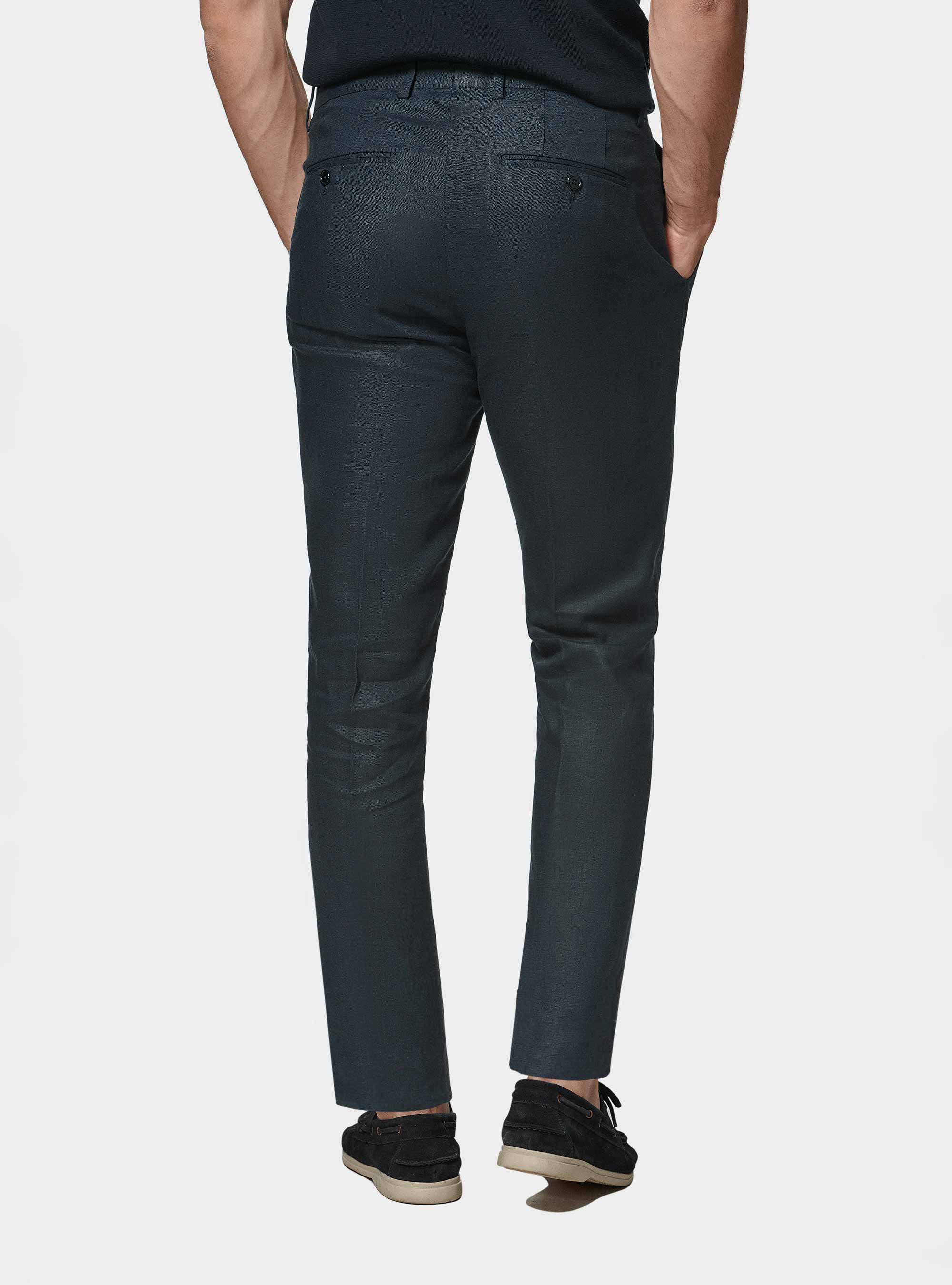 Pure linen suit trousers, NAVY BLUE