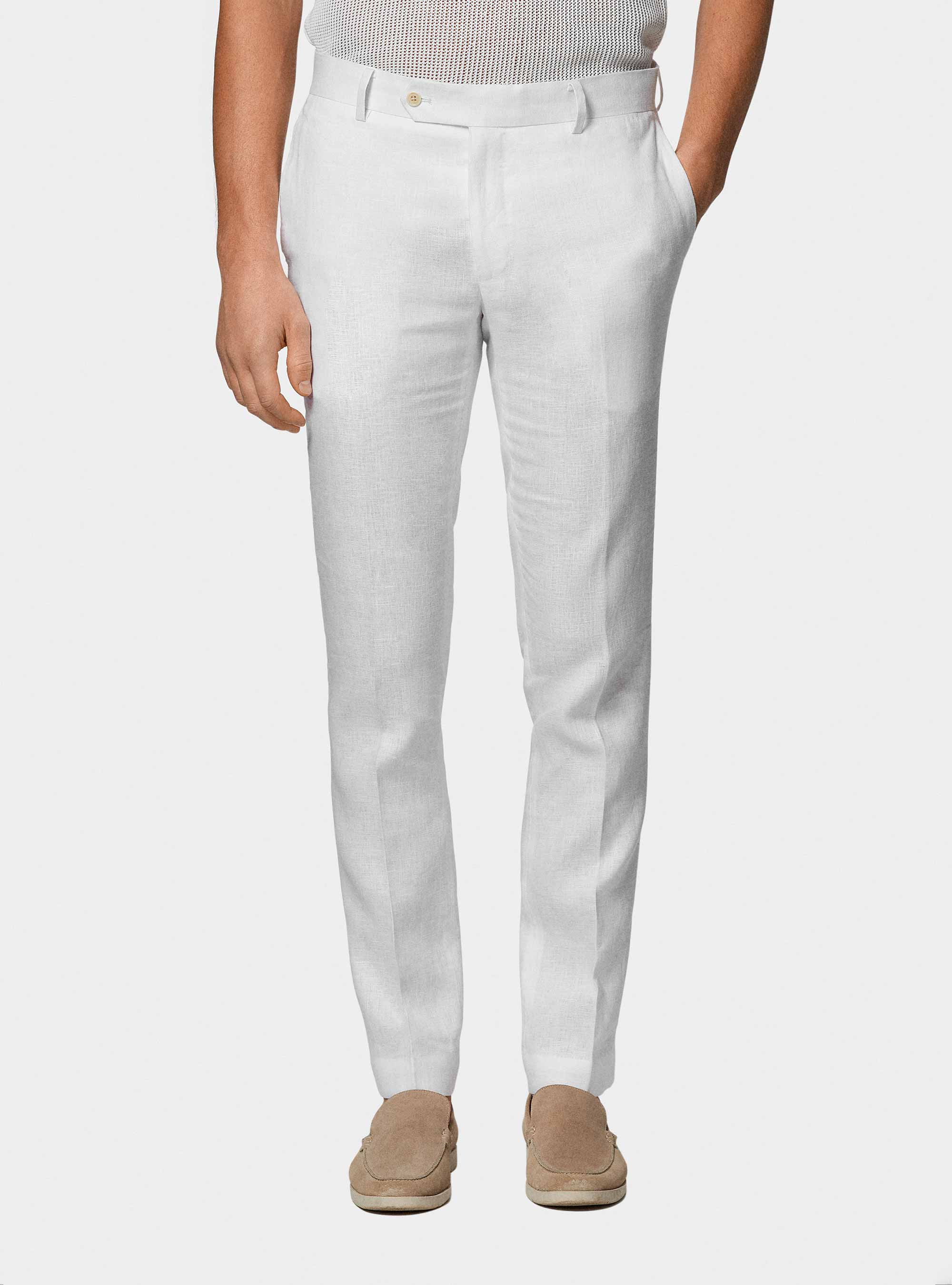 Pantaloni abito in puro lino, BIANCO