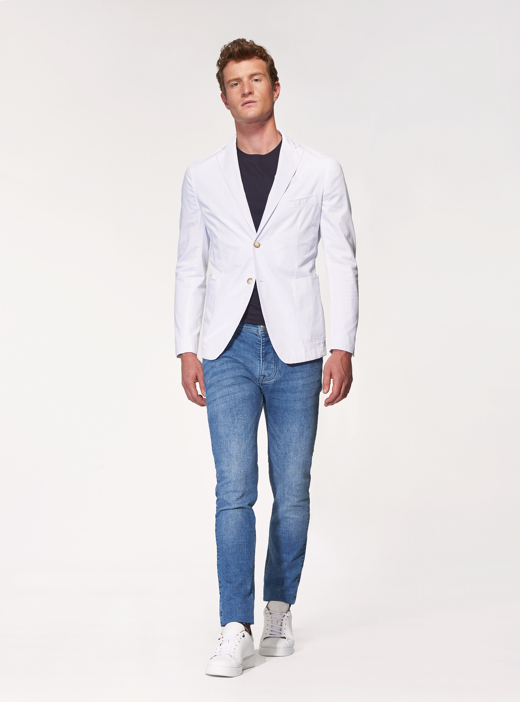 Giacca in cotone stretch, BIANCO