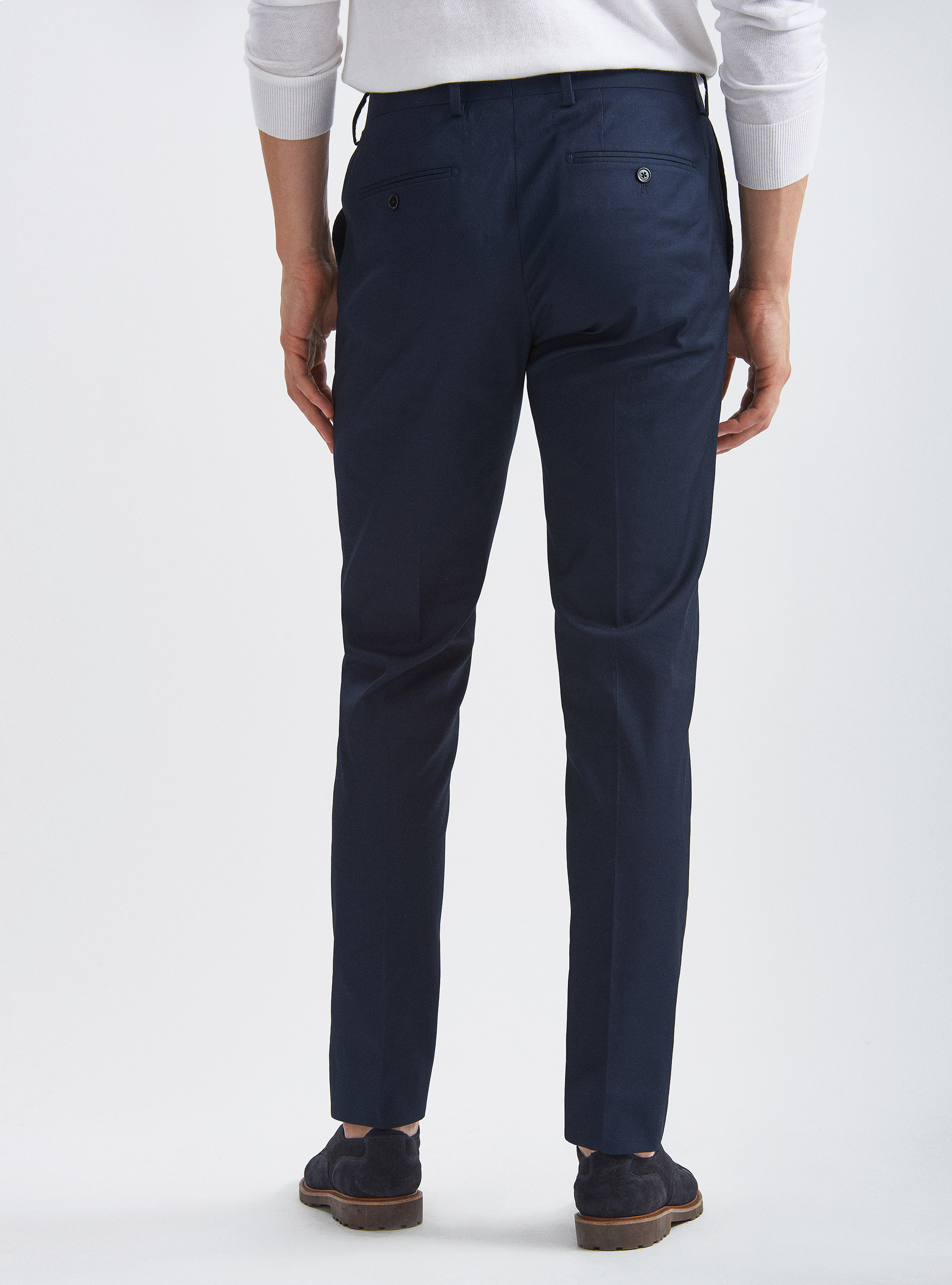 Armoured stretch cotton suit trousers, NAVY BLUE