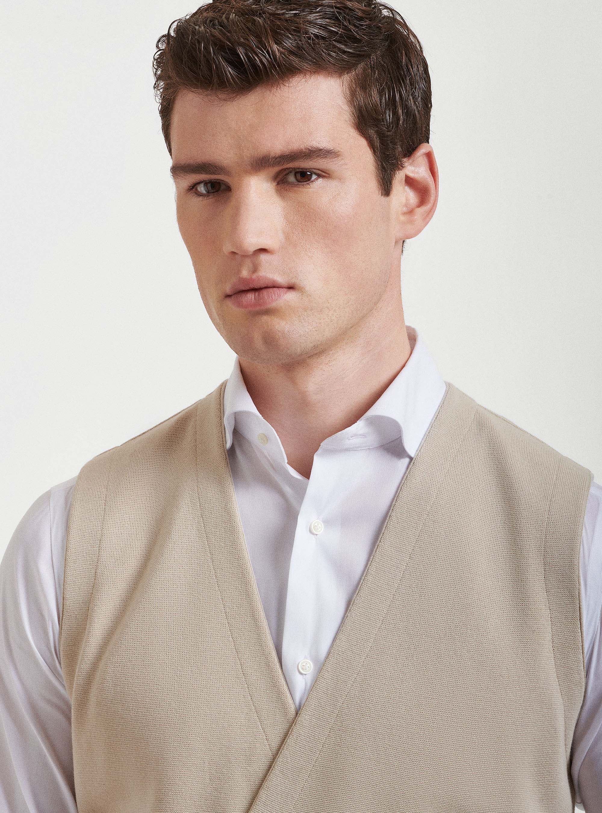 Knitted waistcoat in pure extra-fine cotton, ECRU