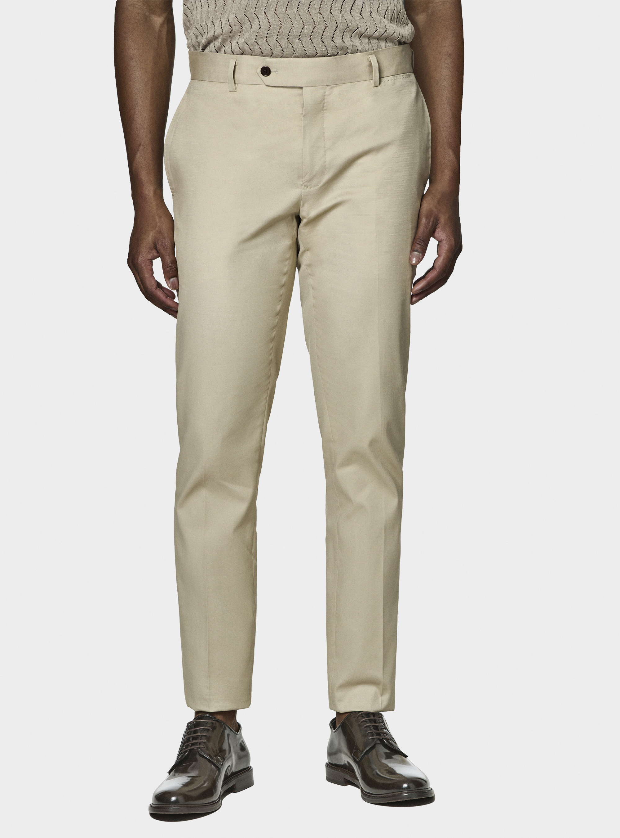 Pantaloni abito in cotone armaturato, SABBIA