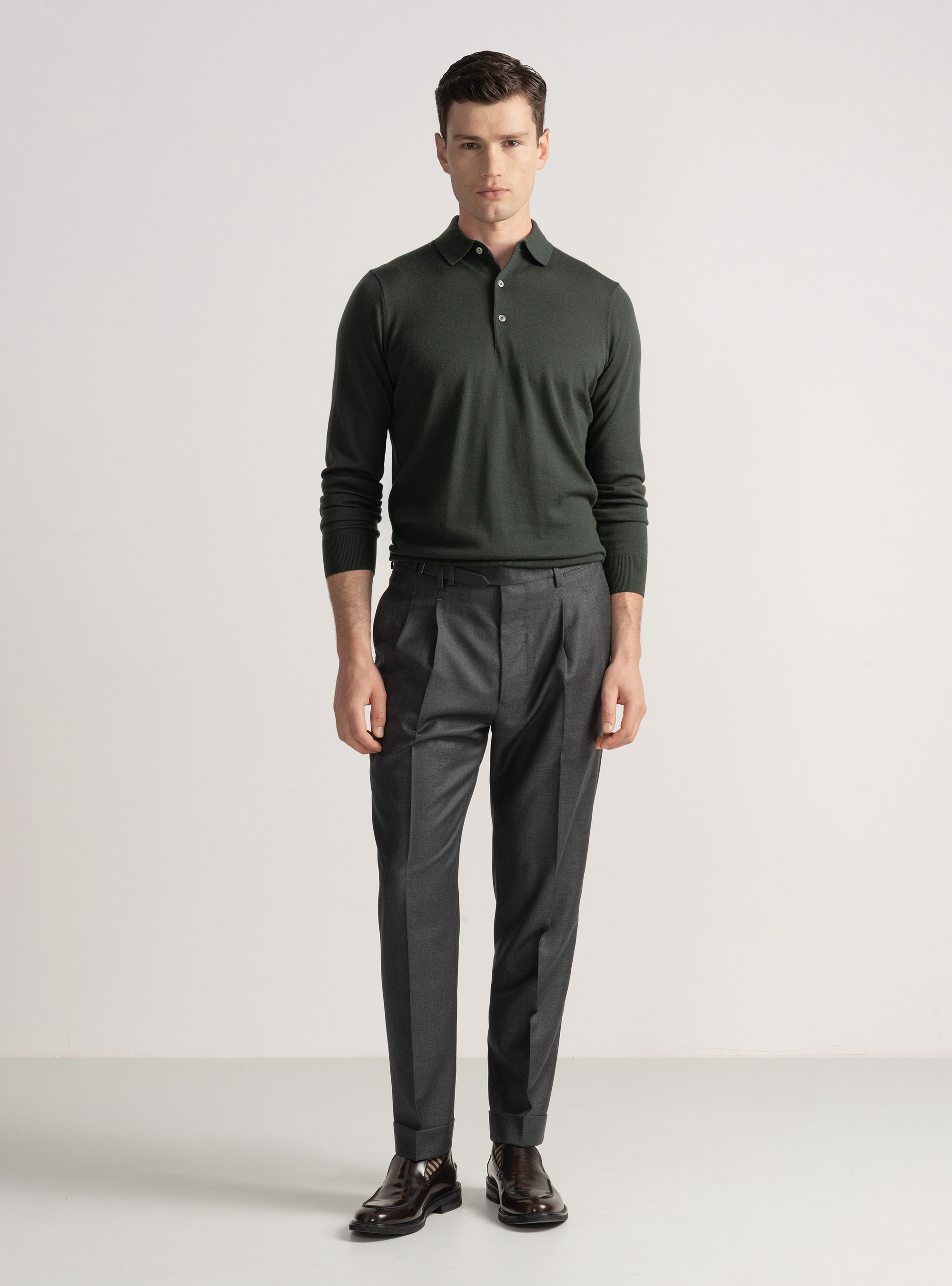 Extra-fine merino wool polo shirt, MILITARE 0609C