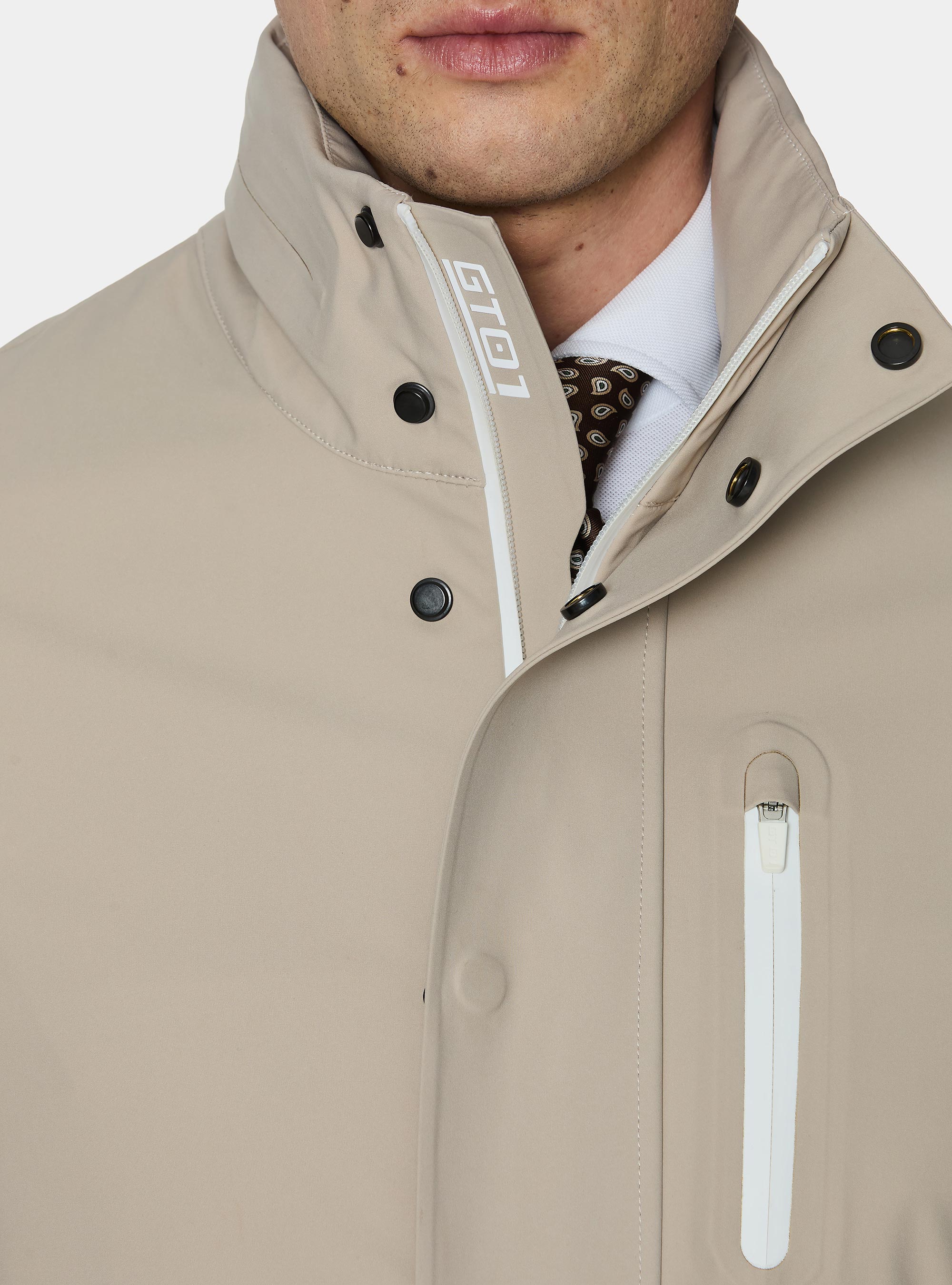 GT01 long jacket in technical fabric, ECRU