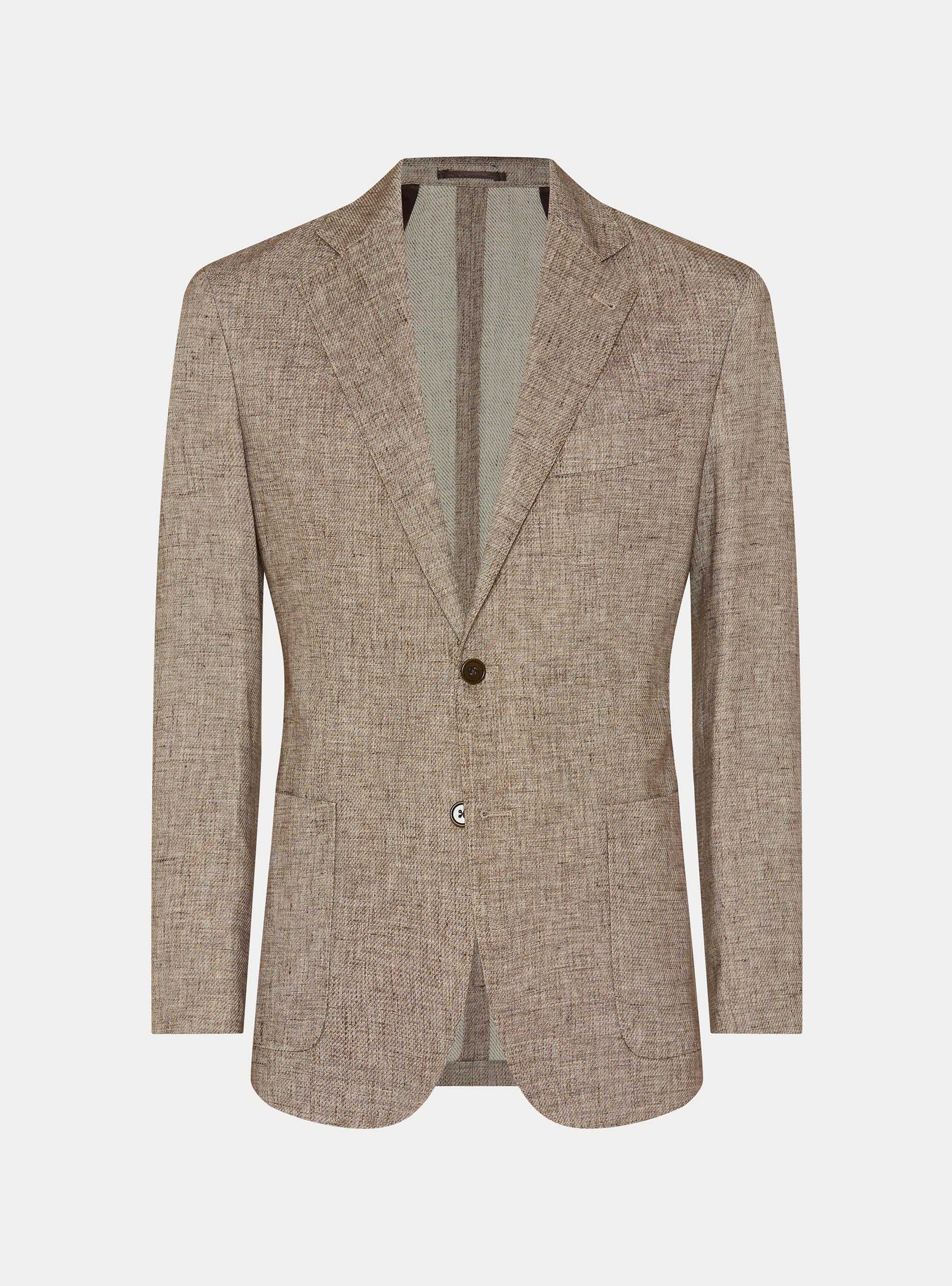 Blazer in cotton and slubbed linen, BROWN