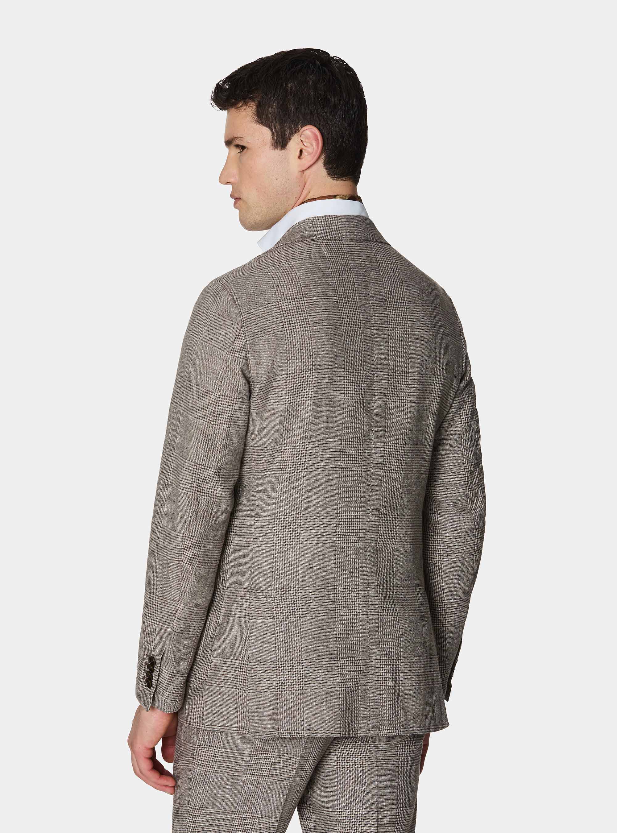 Prince of Wales blazer in linen and cotton, BROWN