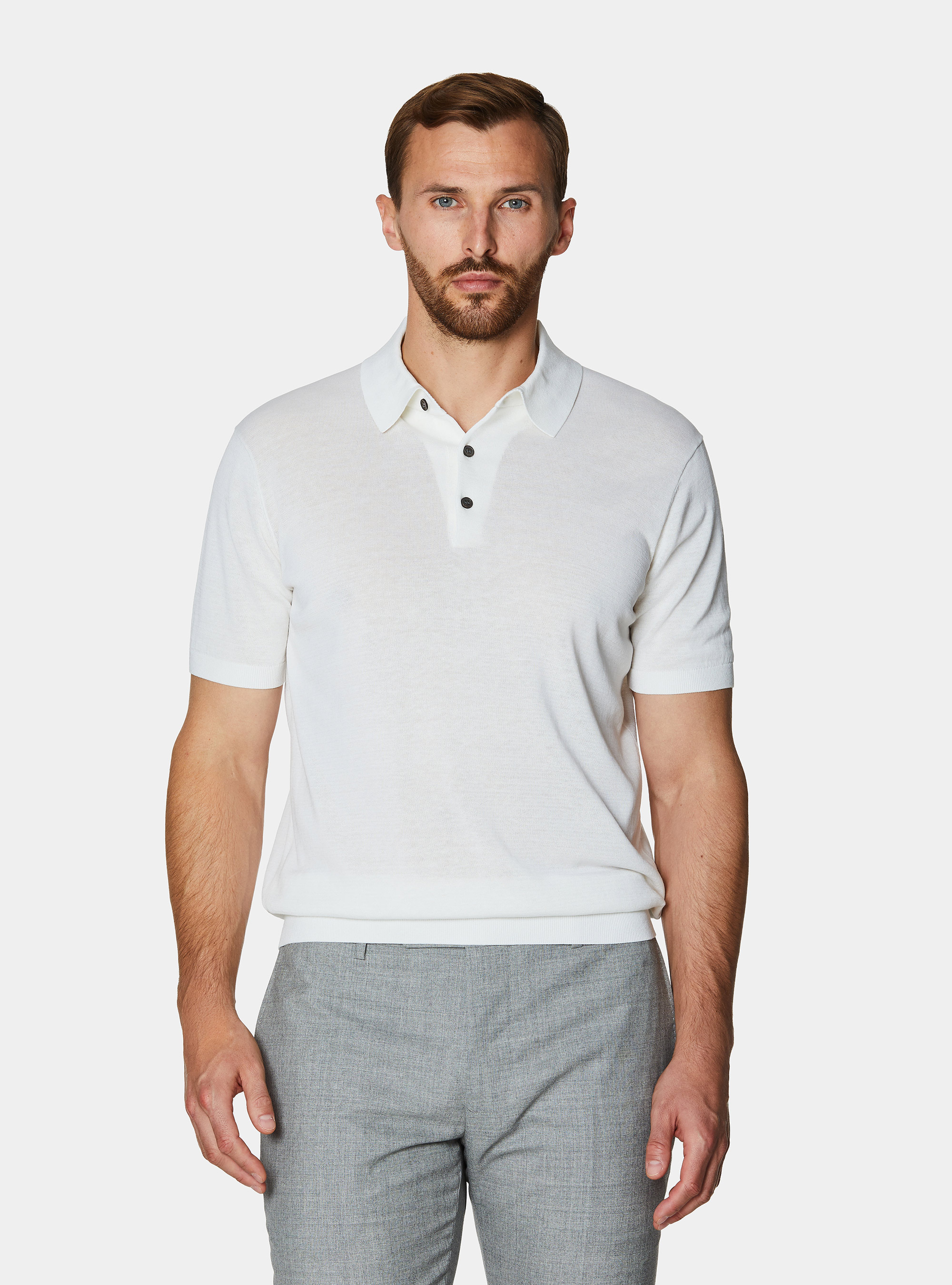 Polo de algod&oacute;n y seda, BLANCO