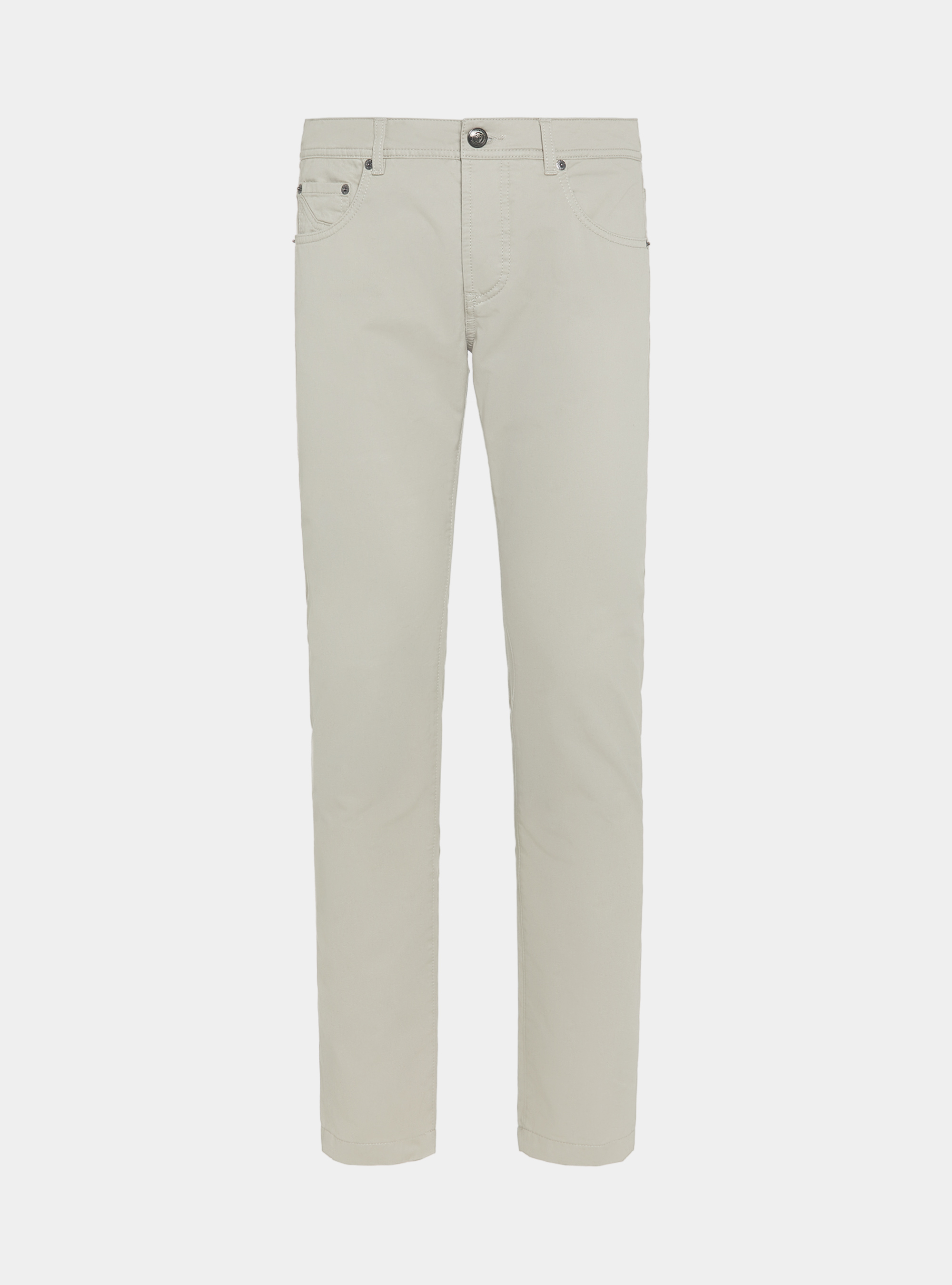 Pantalon 5 poches en serg&eacute; de coton, SABLE