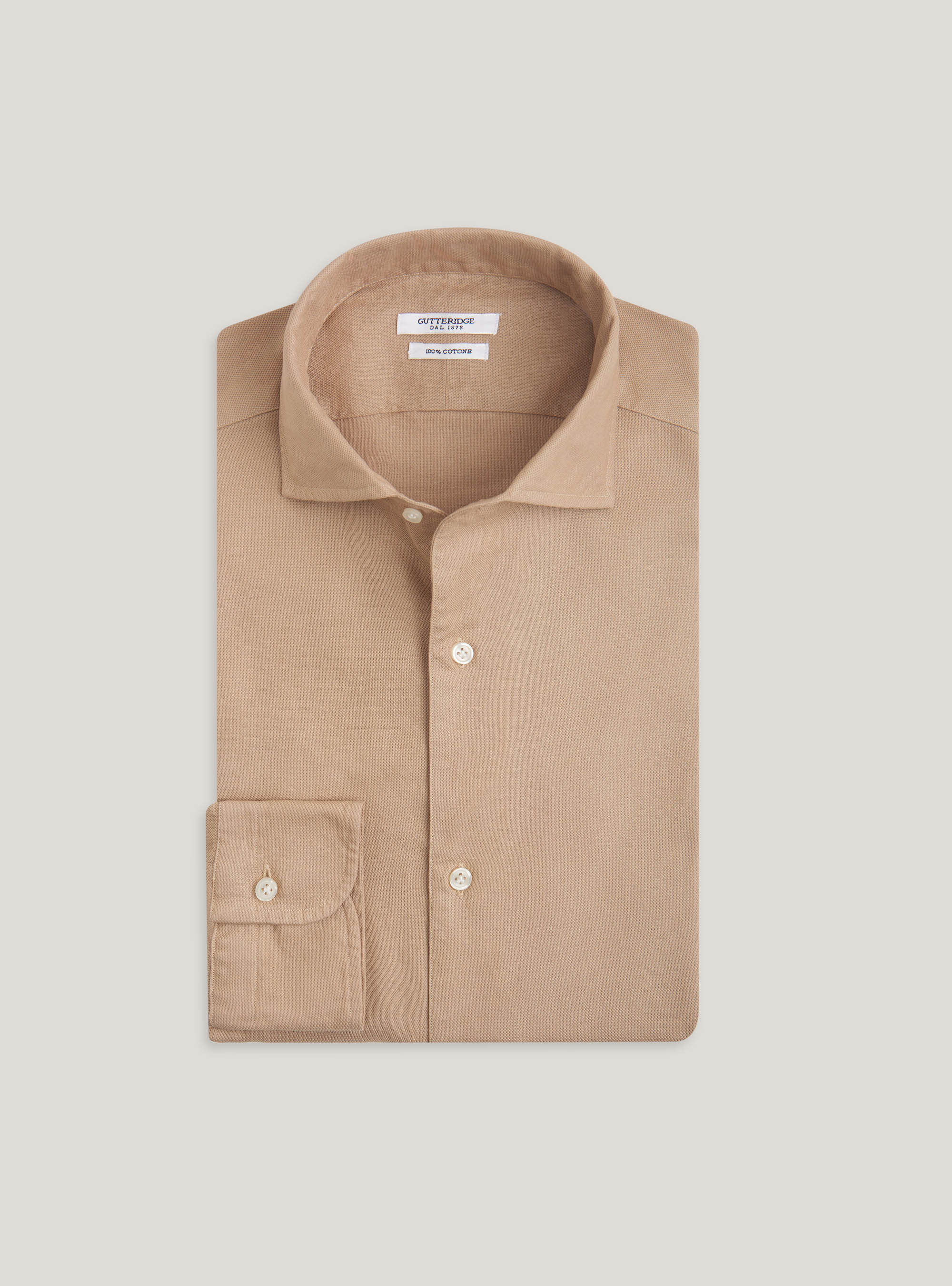 Camicia in piquet di cotone tinto in capo, SABBIA