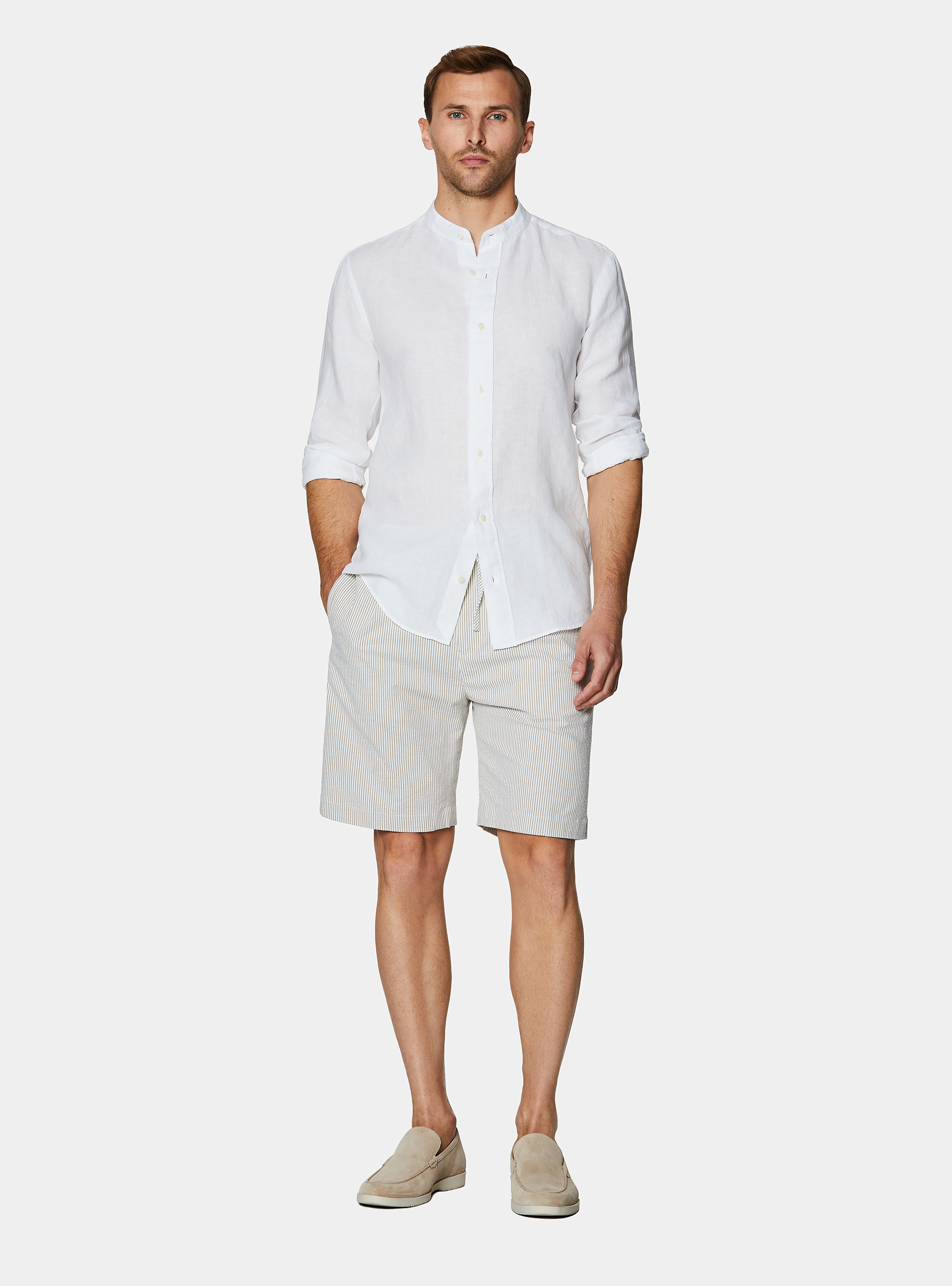 Korean shirt in pure linen, WHITE