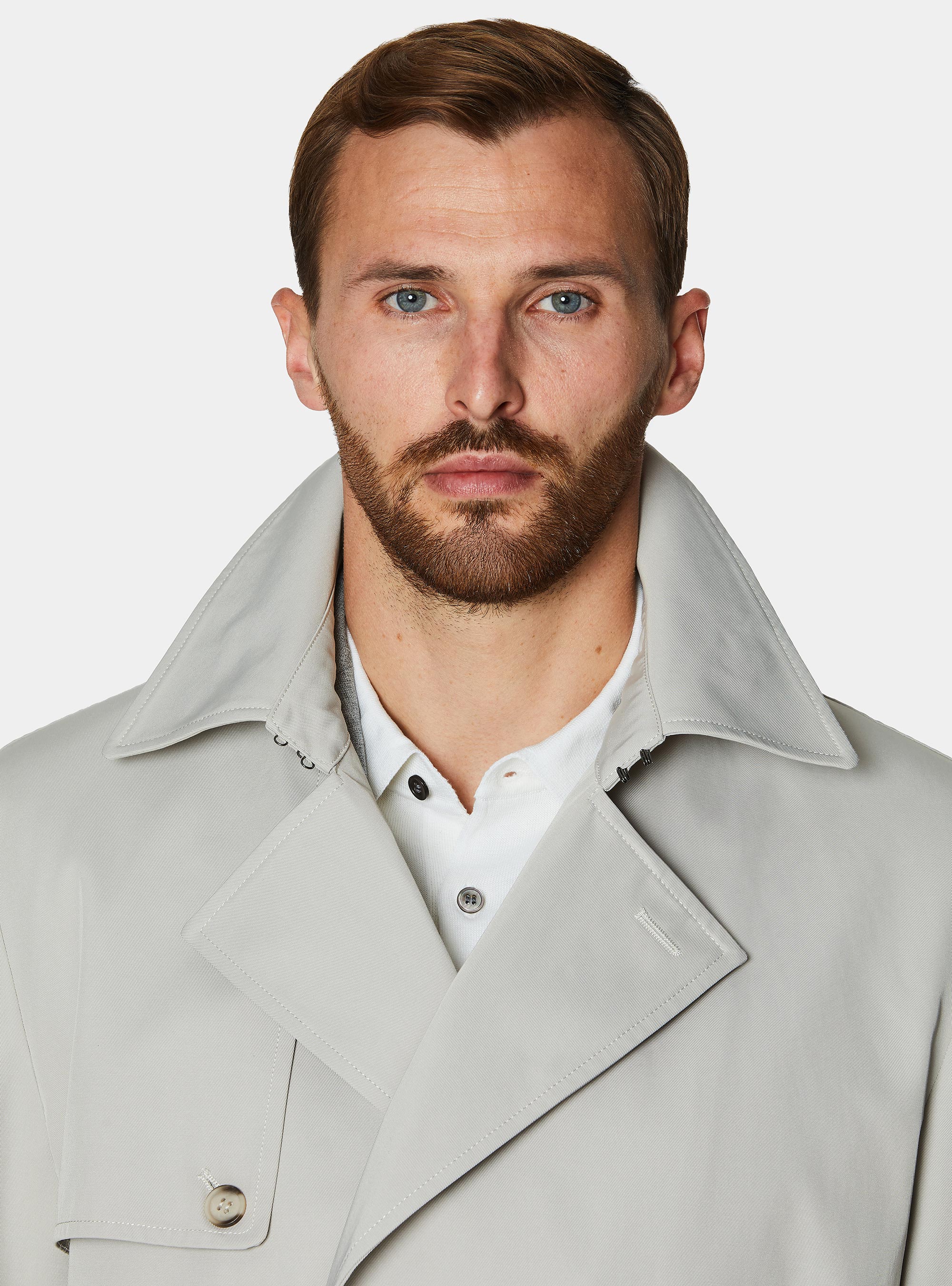 Double-breasted trench coat in cotton twill, ECRU