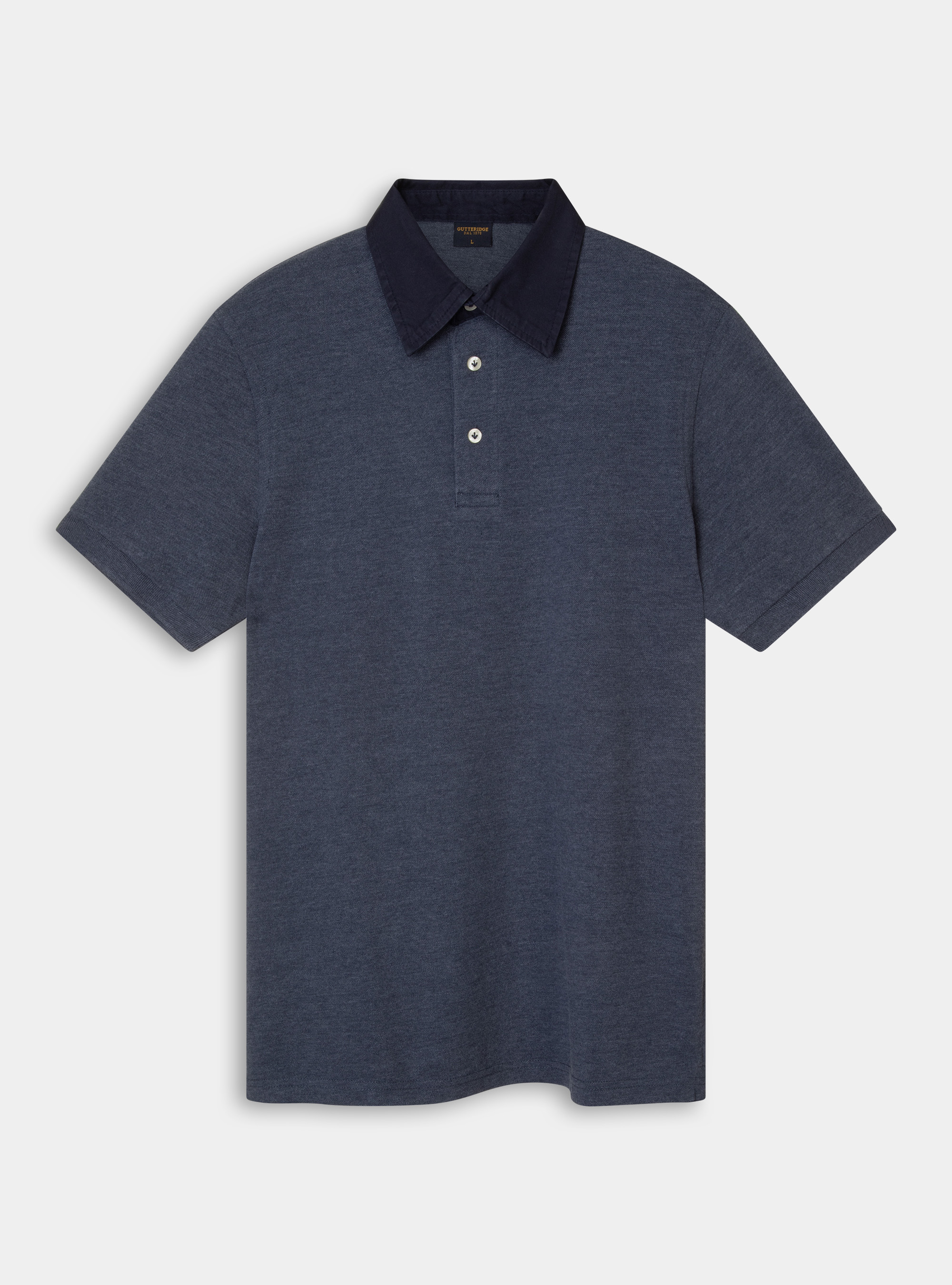 Polo collo camicia in twill, INCHIOSTRO