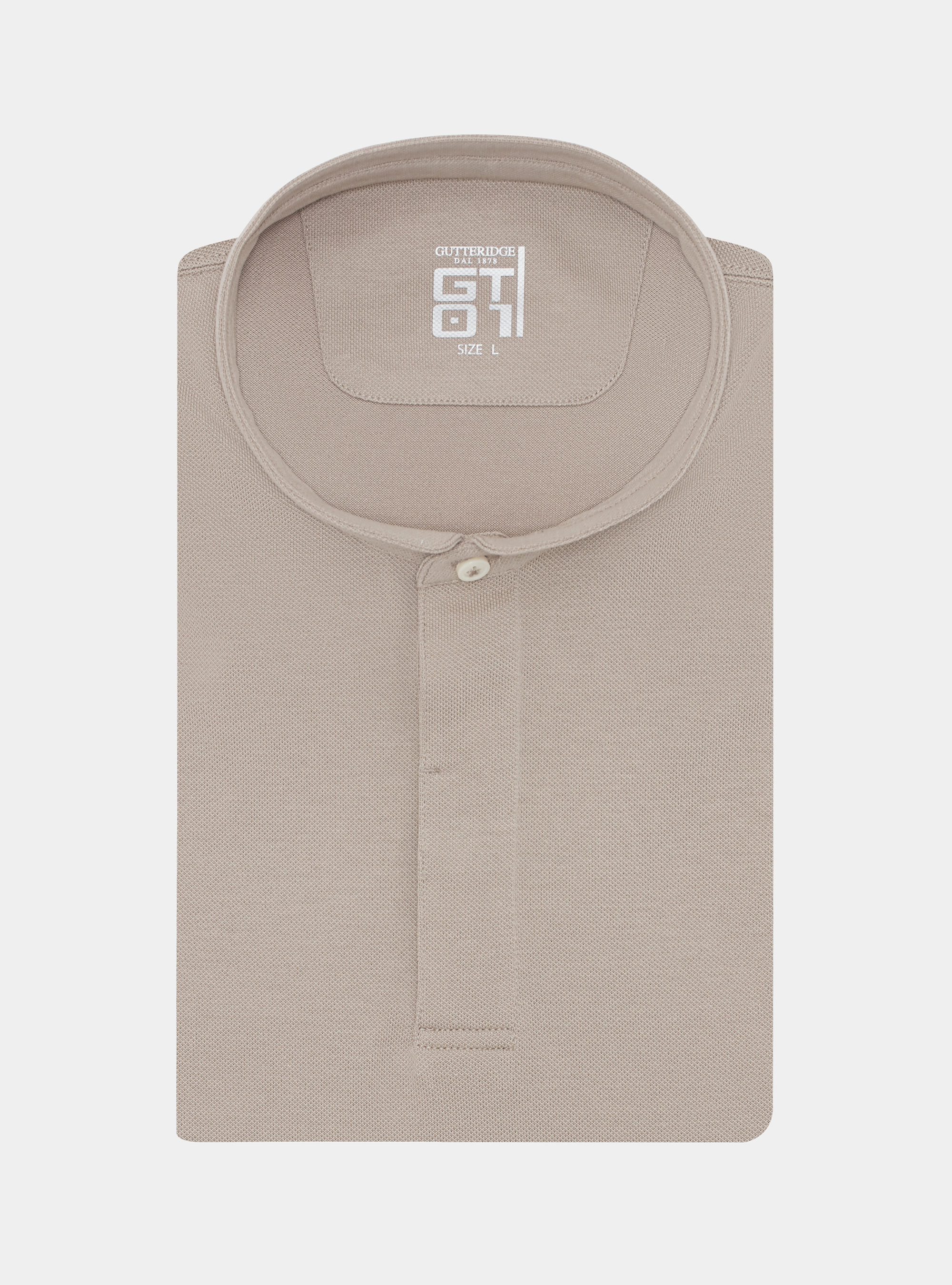 Polo collo coreano in misto cotone stretch, SABBIA 0591C