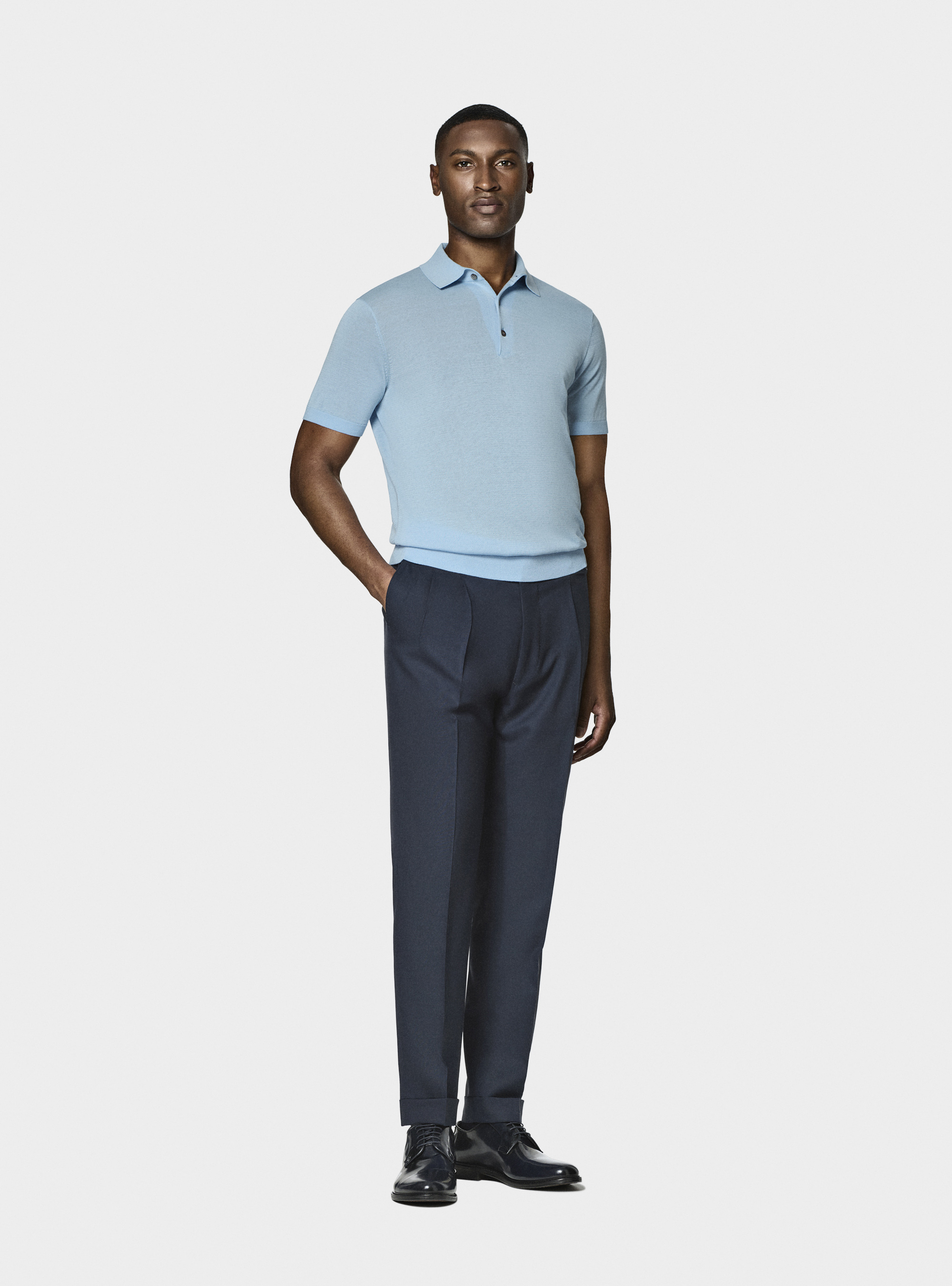 Poloshirt aus Baumwolle und Seide, AZZURRO 0276C