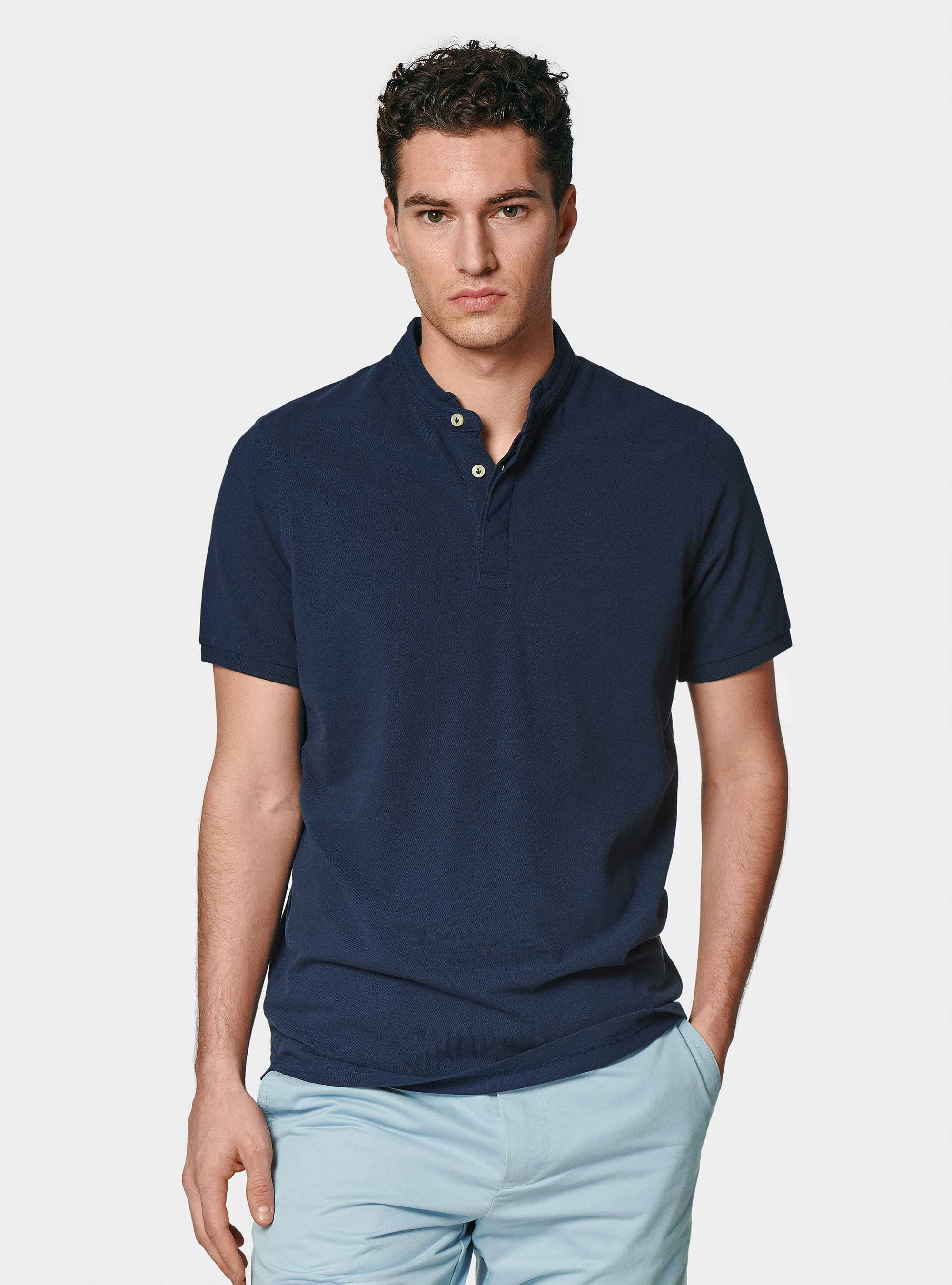 Polo de piqu&eacute; coreano, AZUL MEDIO