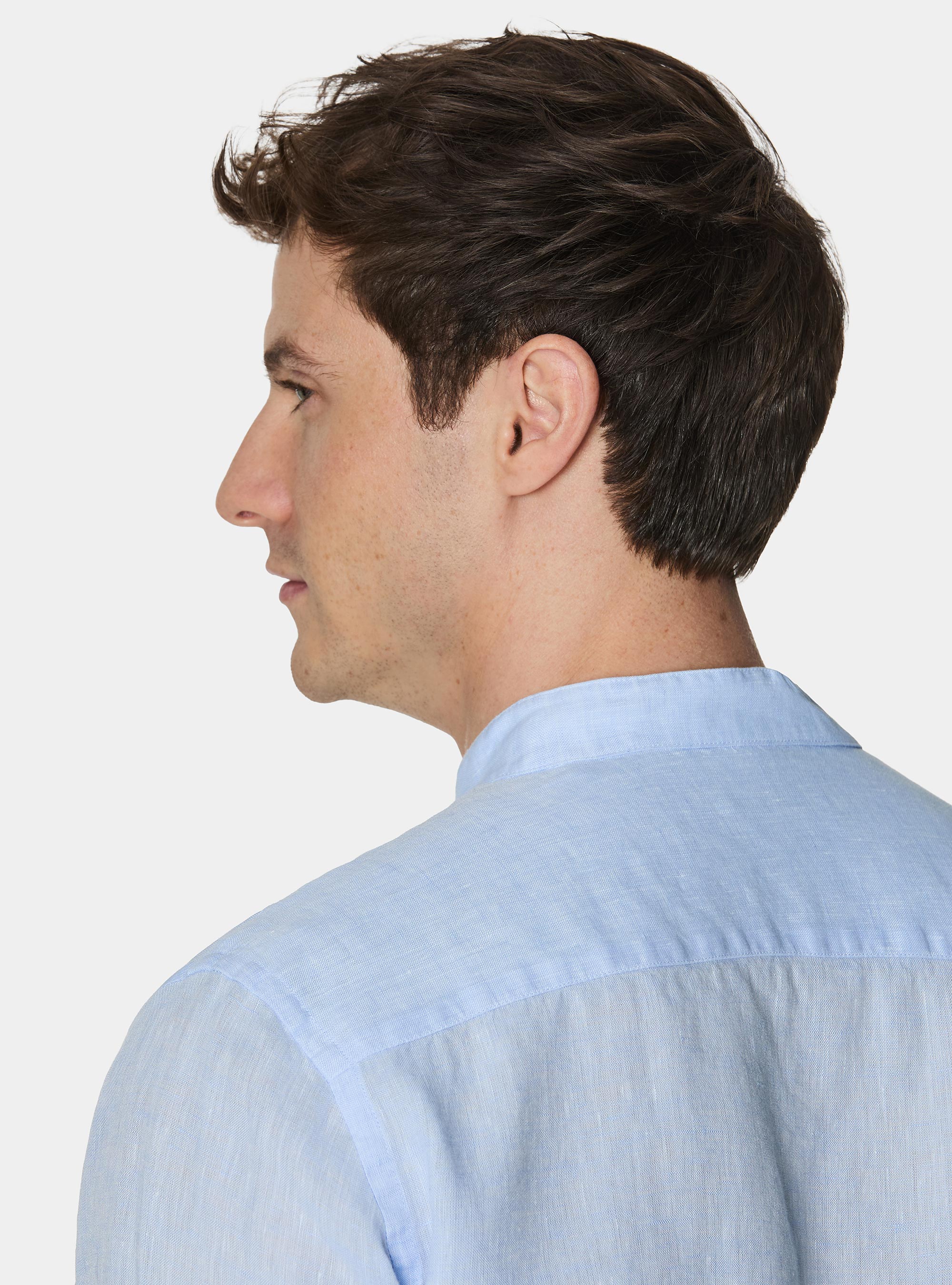 Korean shirt in pure linen, LIGHT BLUE
