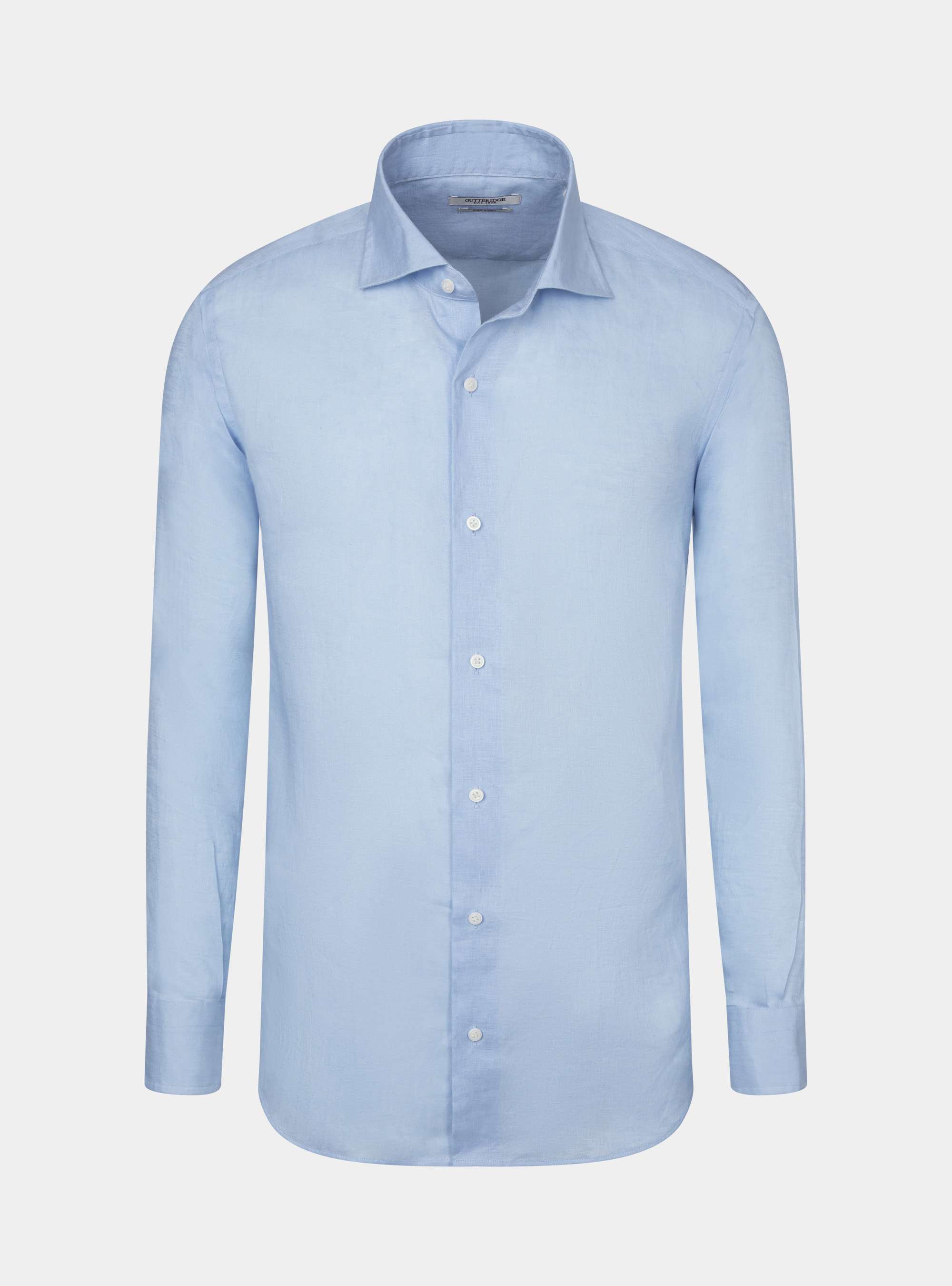 Camicia in puro lino con collo semi francese, AZZURRO