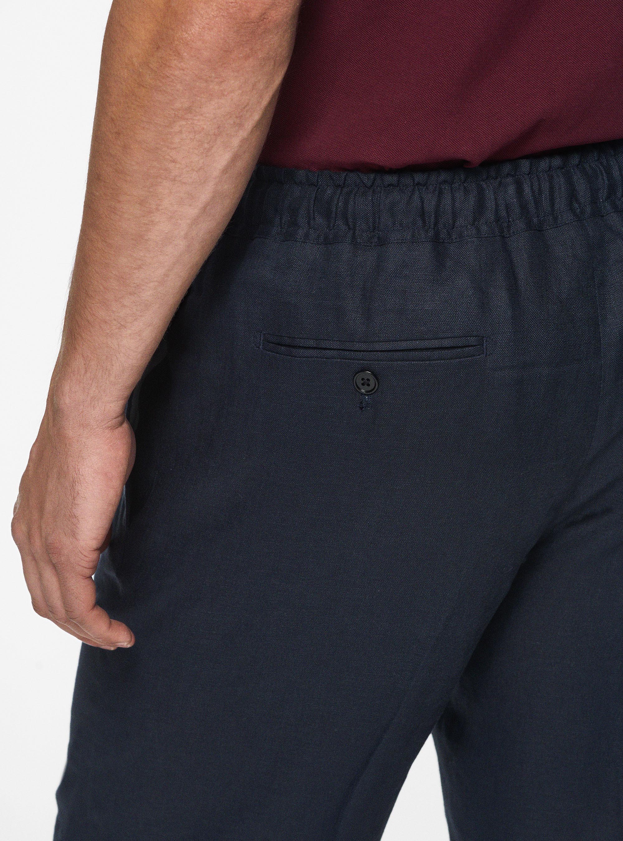 Linen Bermuda shorts with elastic and drawstring, NAVY BLUE