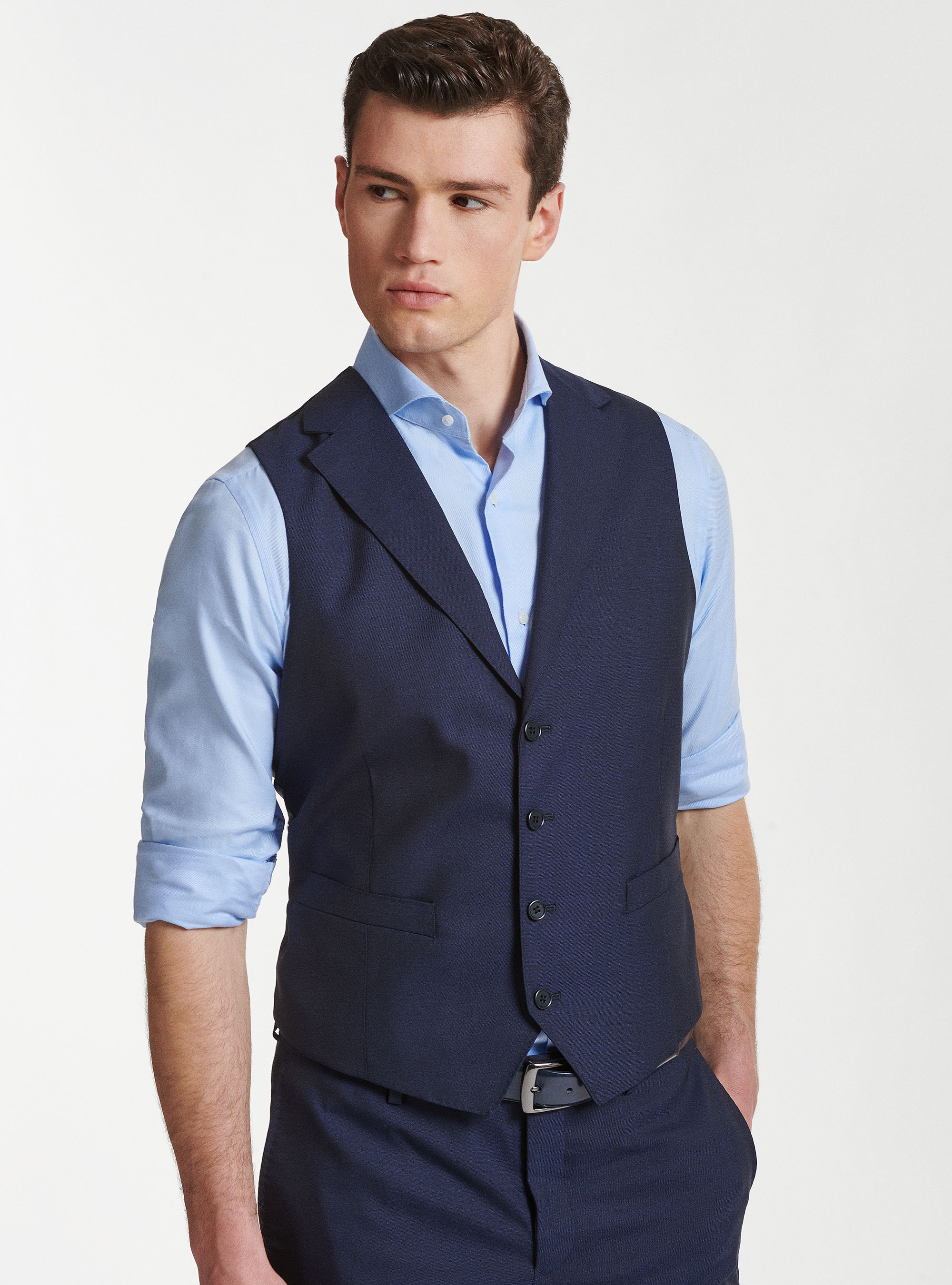 Vitale Barberis Canonico pure wool waistcoat, NAVY BLUE