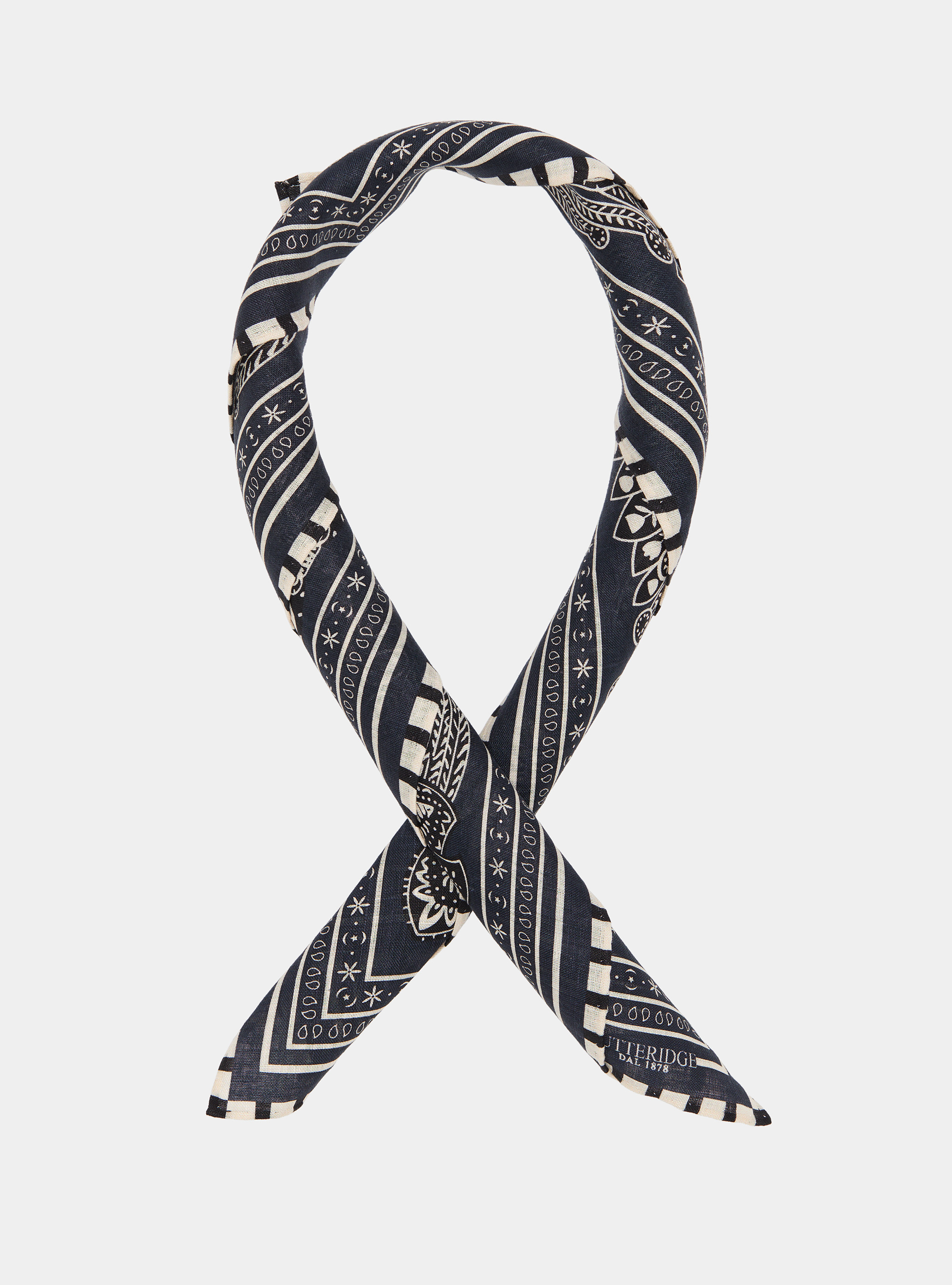 Bandana-style patterned linen foulard, NAVY BLUE