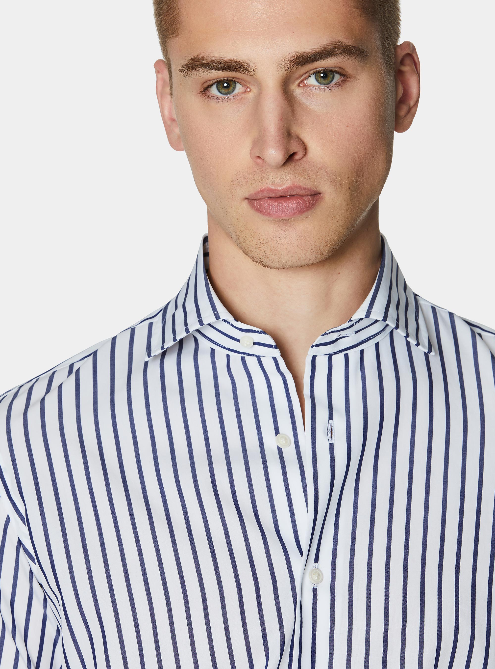 Striped cotton poplin shirt, WHITE