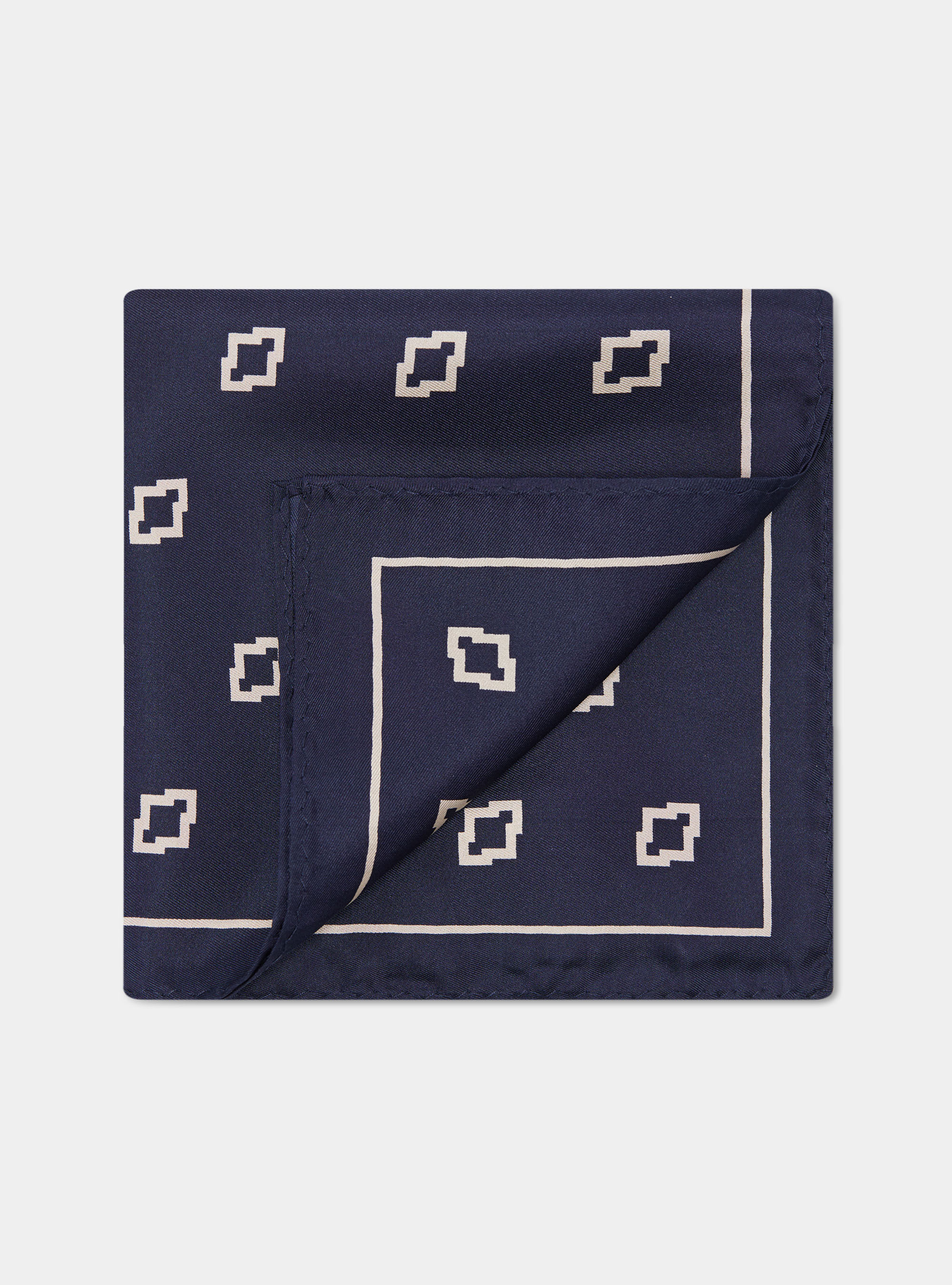 Ethnic printed silk pocket square, NAVY BLUE