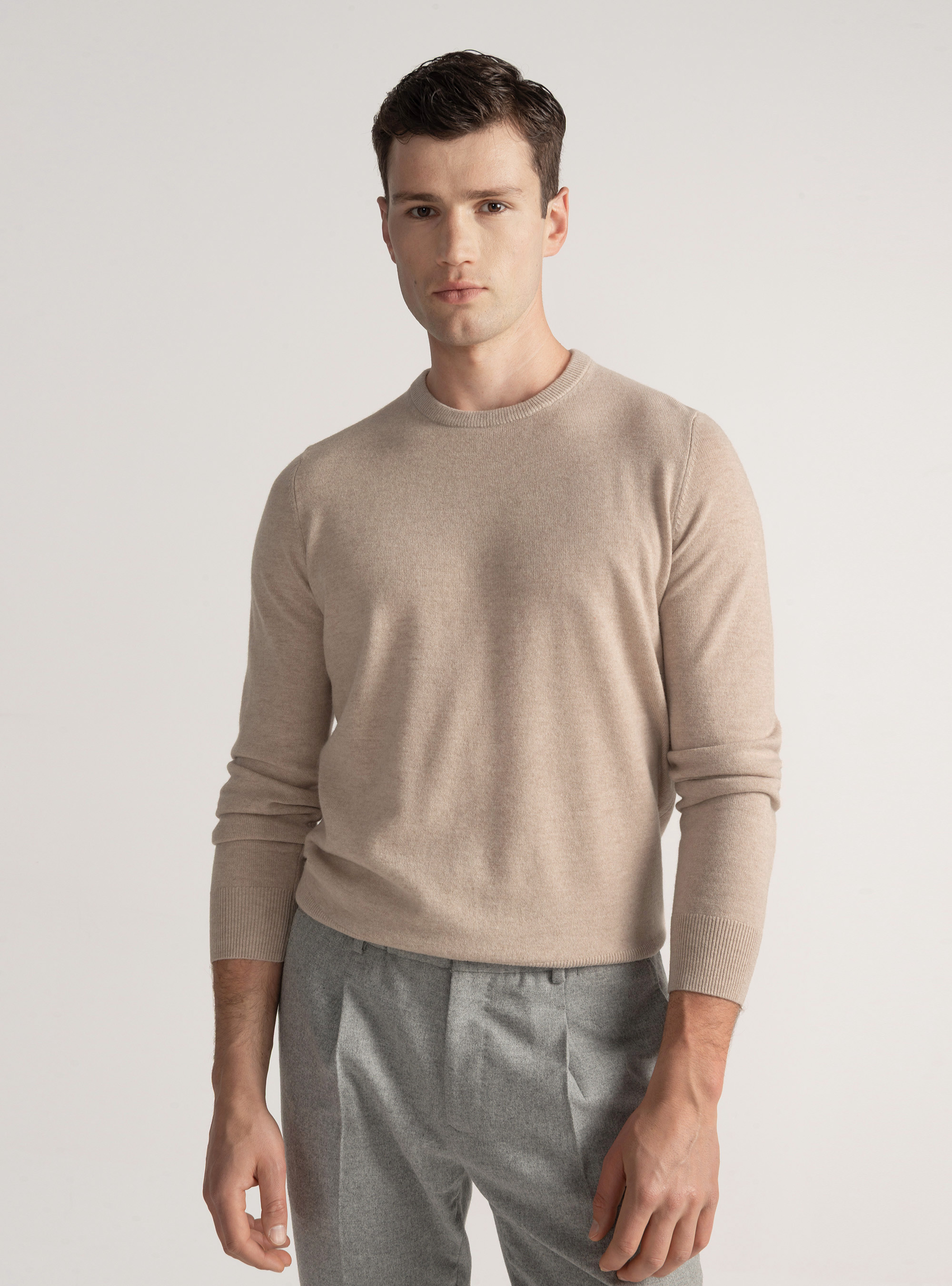 Lambswool and cashmere crew-neck sweater, ECRU