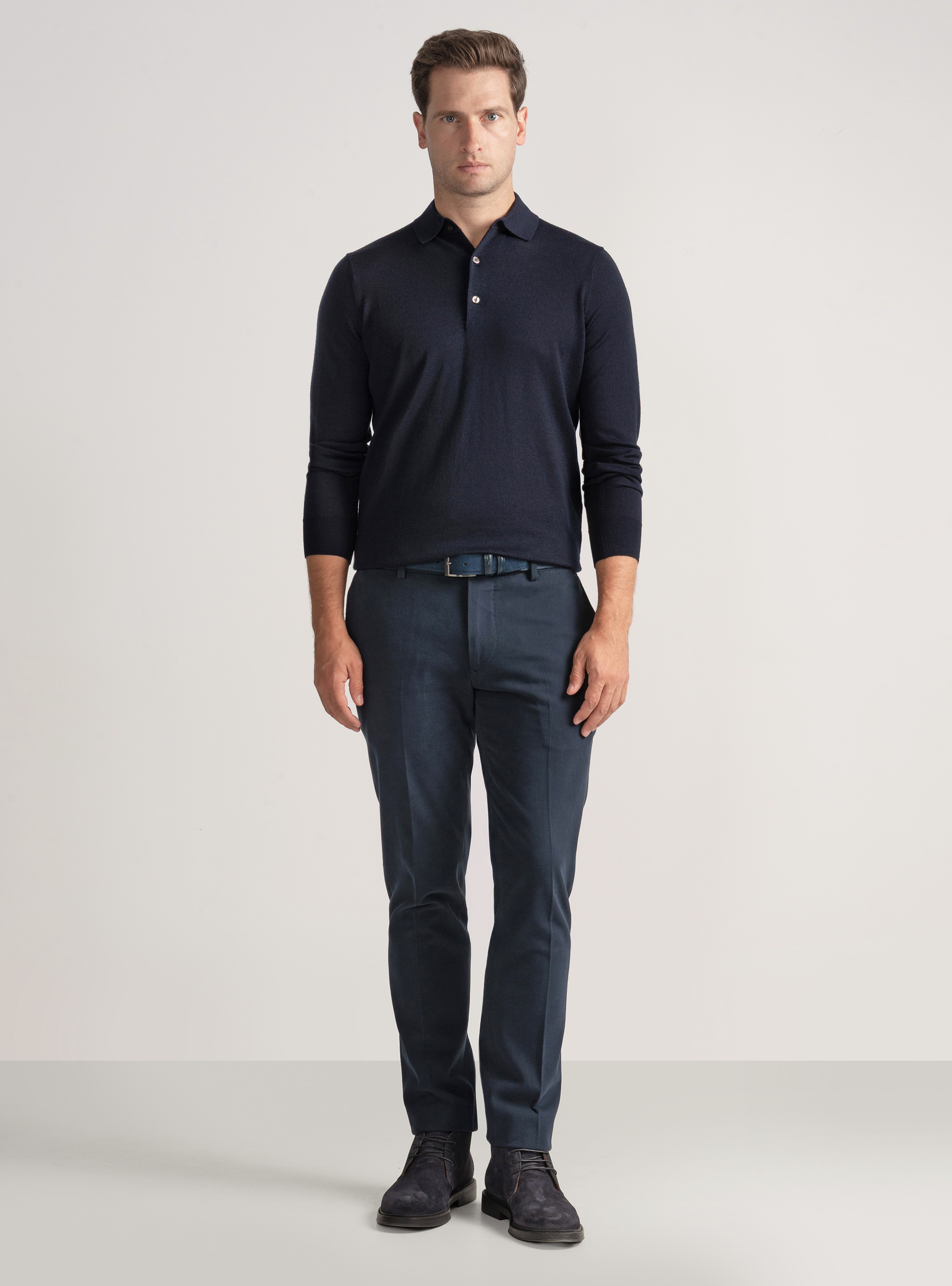 Extra-fine merino wool polo shirt, NAVY BLUE