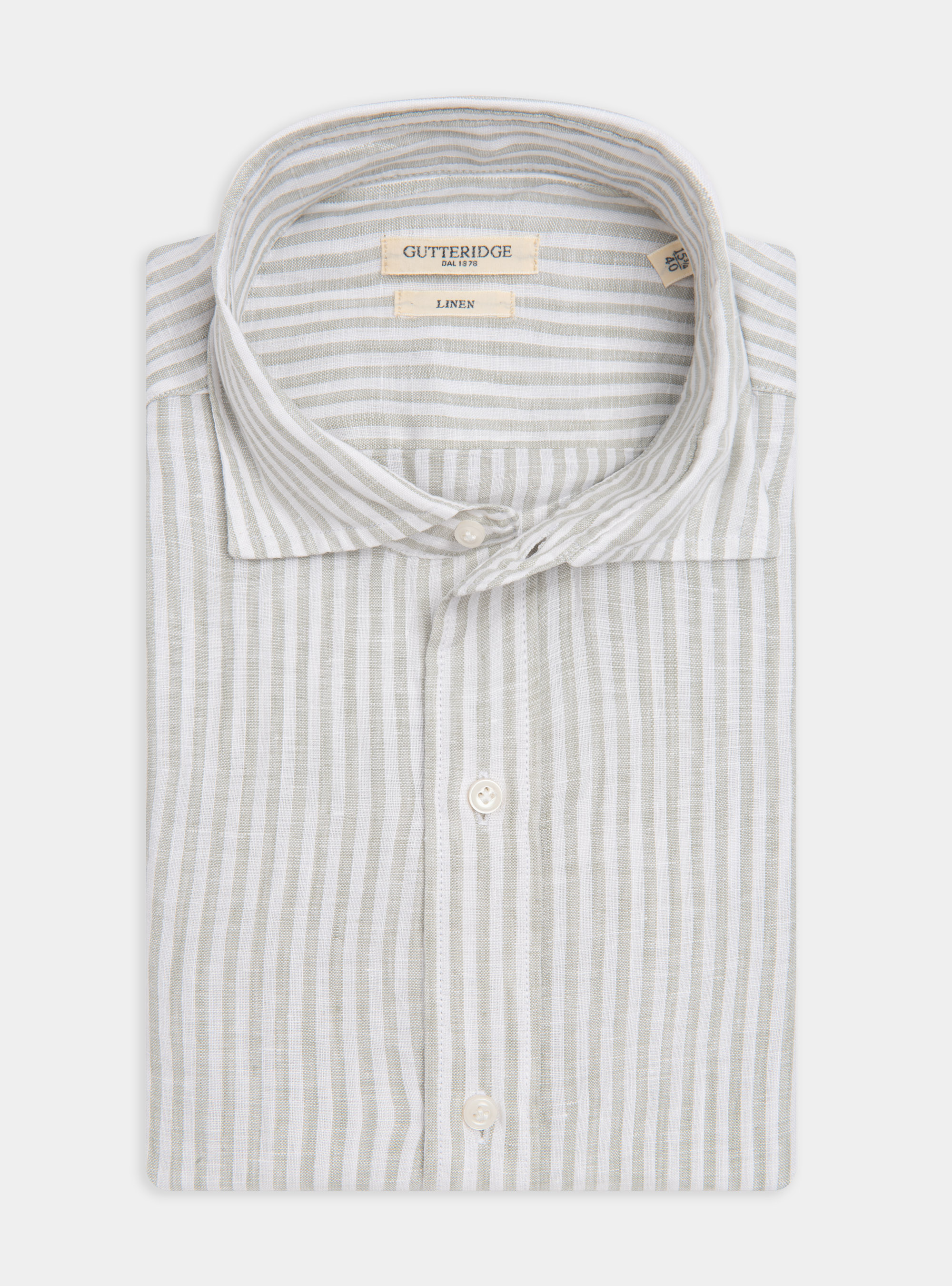 Chemise &agrave; col semi-fran&ccedil;ais, lin pur ray&eacute;, SALVIA 0602C