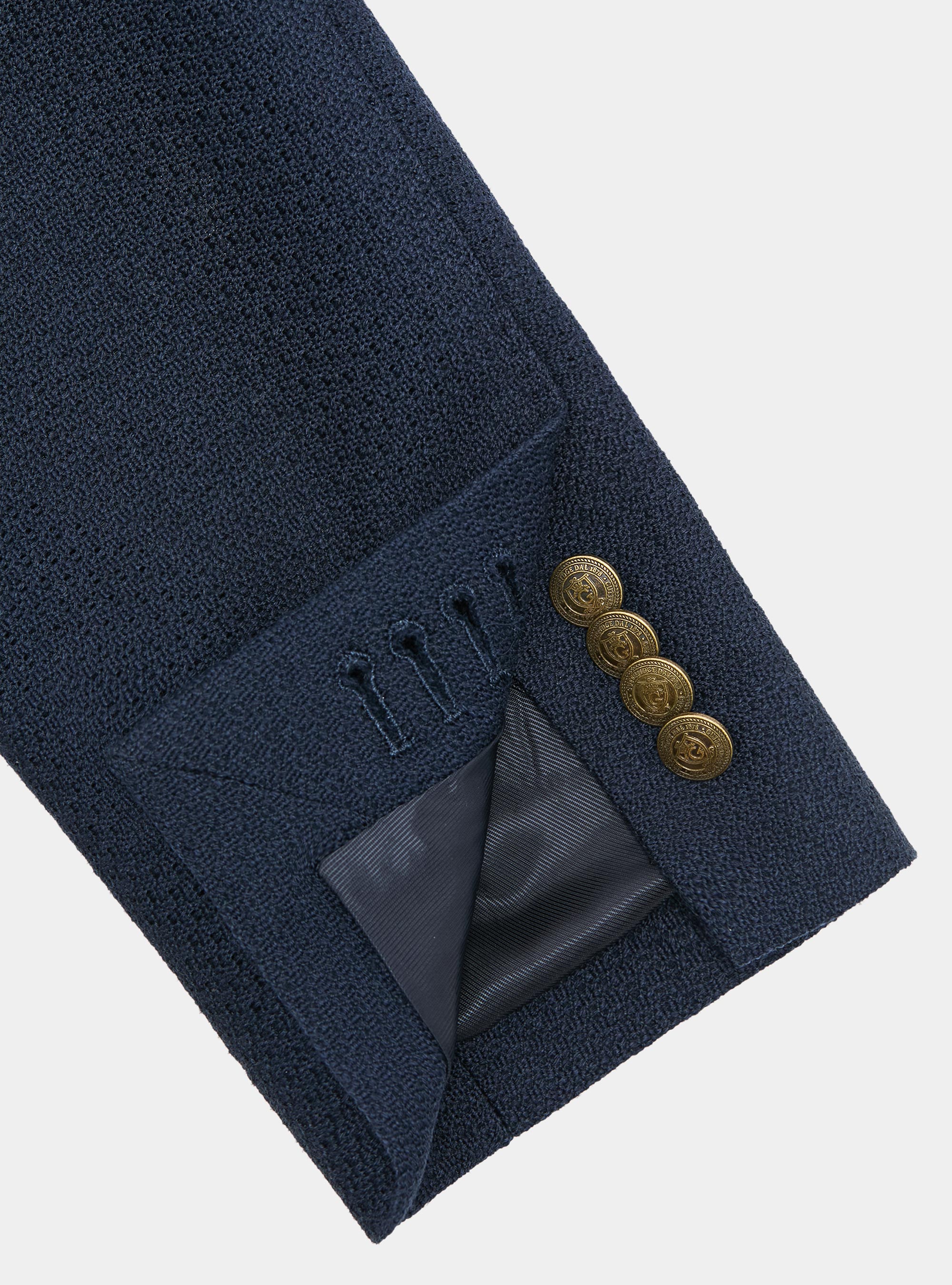 Double-breasted leno blazer in wool and cotton, NAVY BLUE