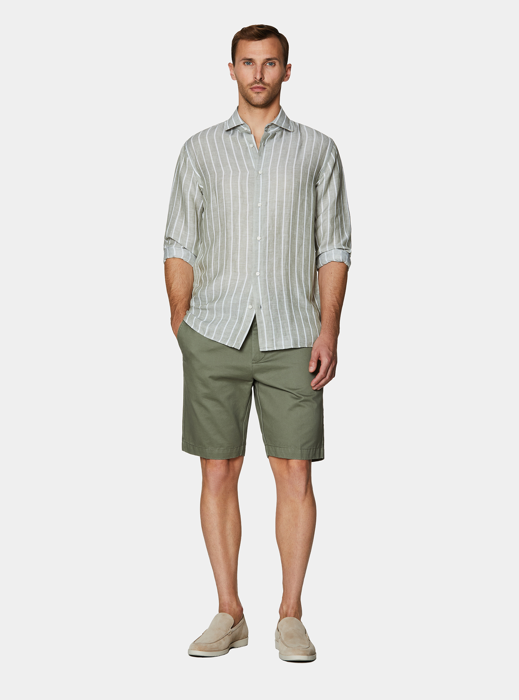 Linen blend striped shirt, SALVIA 0602C