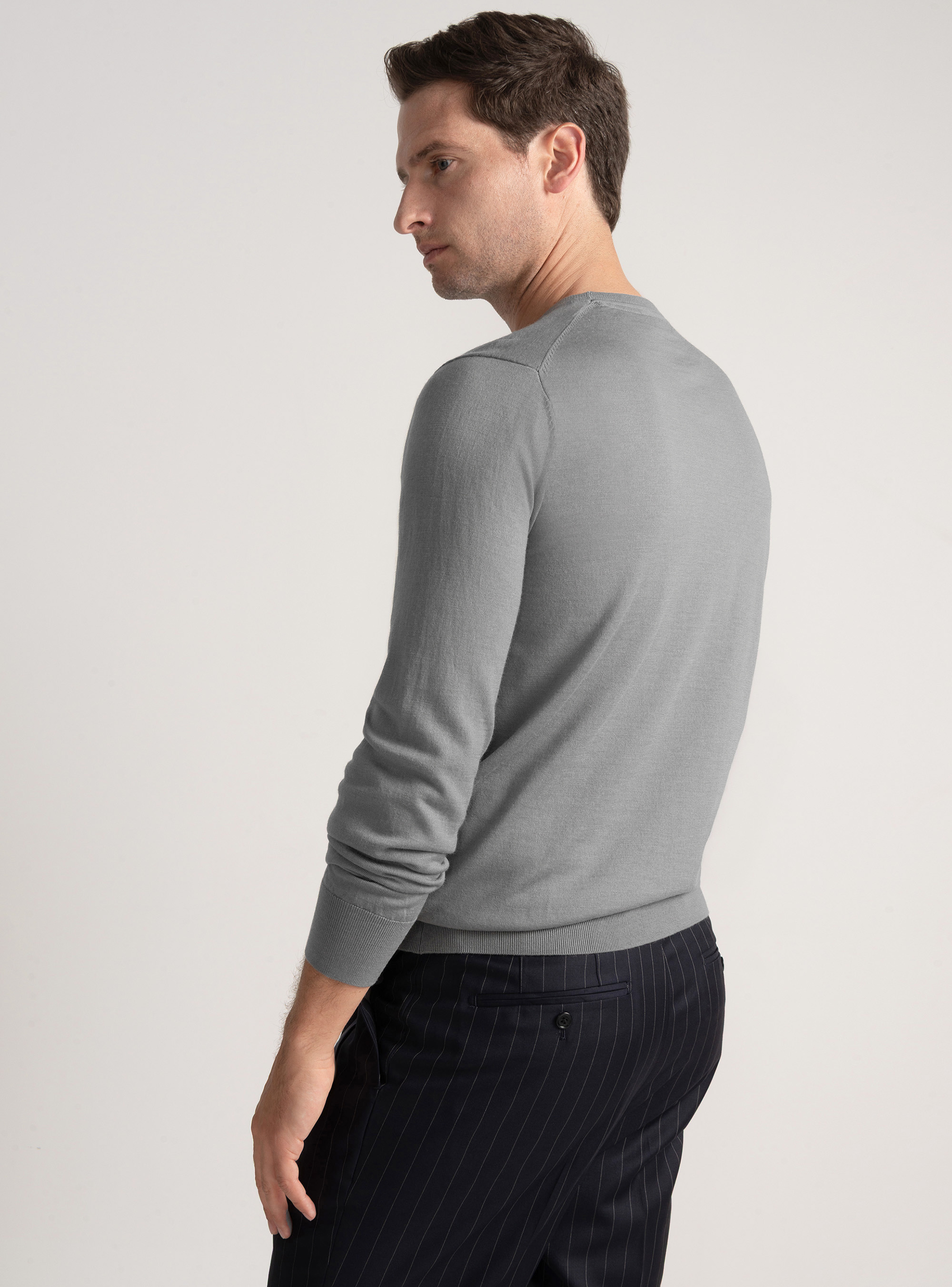 Crew-neck sweater in pure extra-fine merino wool, GREY