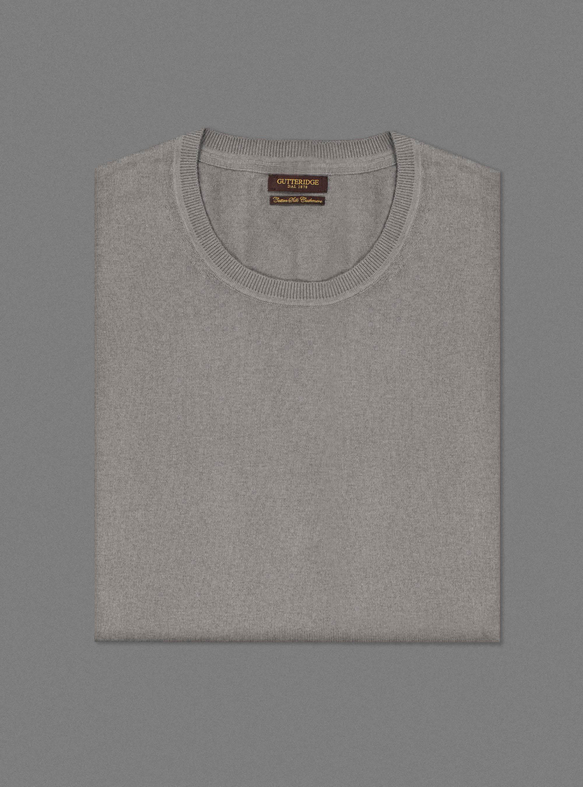 Maglia girocollo basica in cotone seta e cashmere, GRIGIO CHIARO MELANGE
