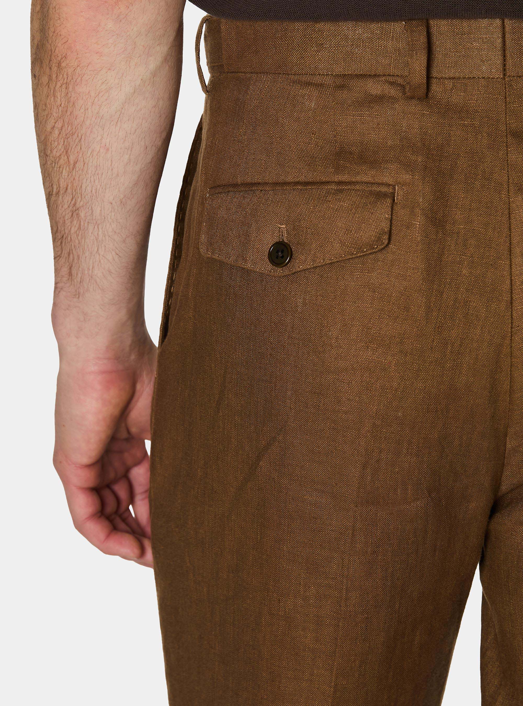 Pure linen double pleat trousers, MULTICOLOR