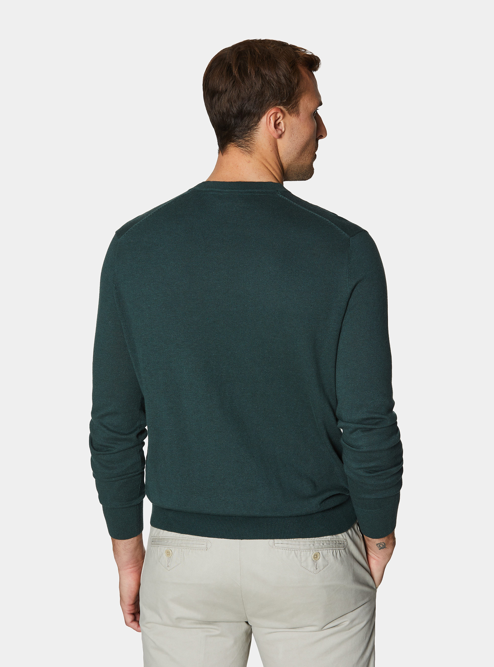Cotton silk and cashmere crew neck sweater, VERDE MUSCHIO 0615C