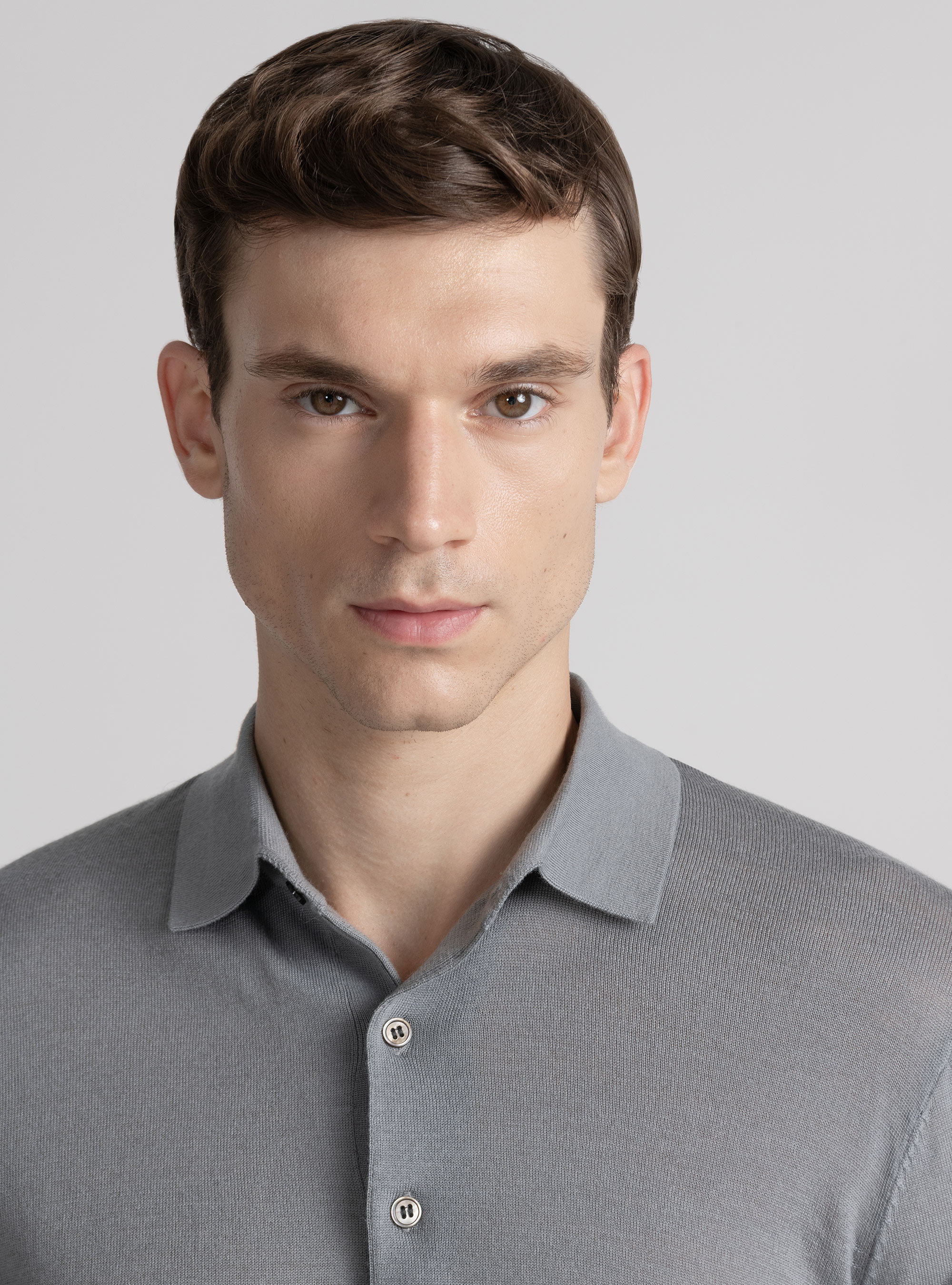 Extra-fine merino wool polo shirt, GREY