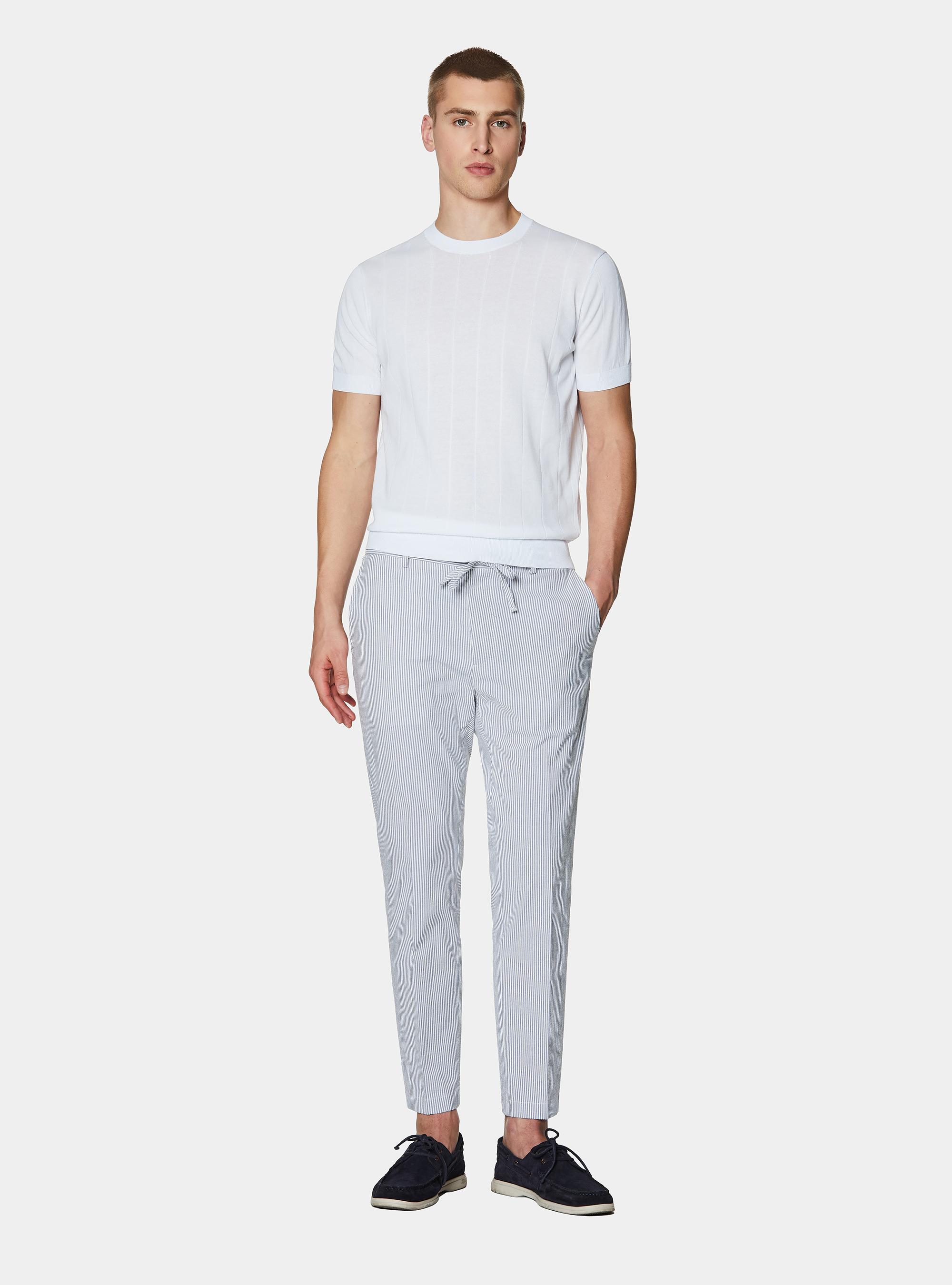 Pure cotton flat-ribbed sweater, WHITE