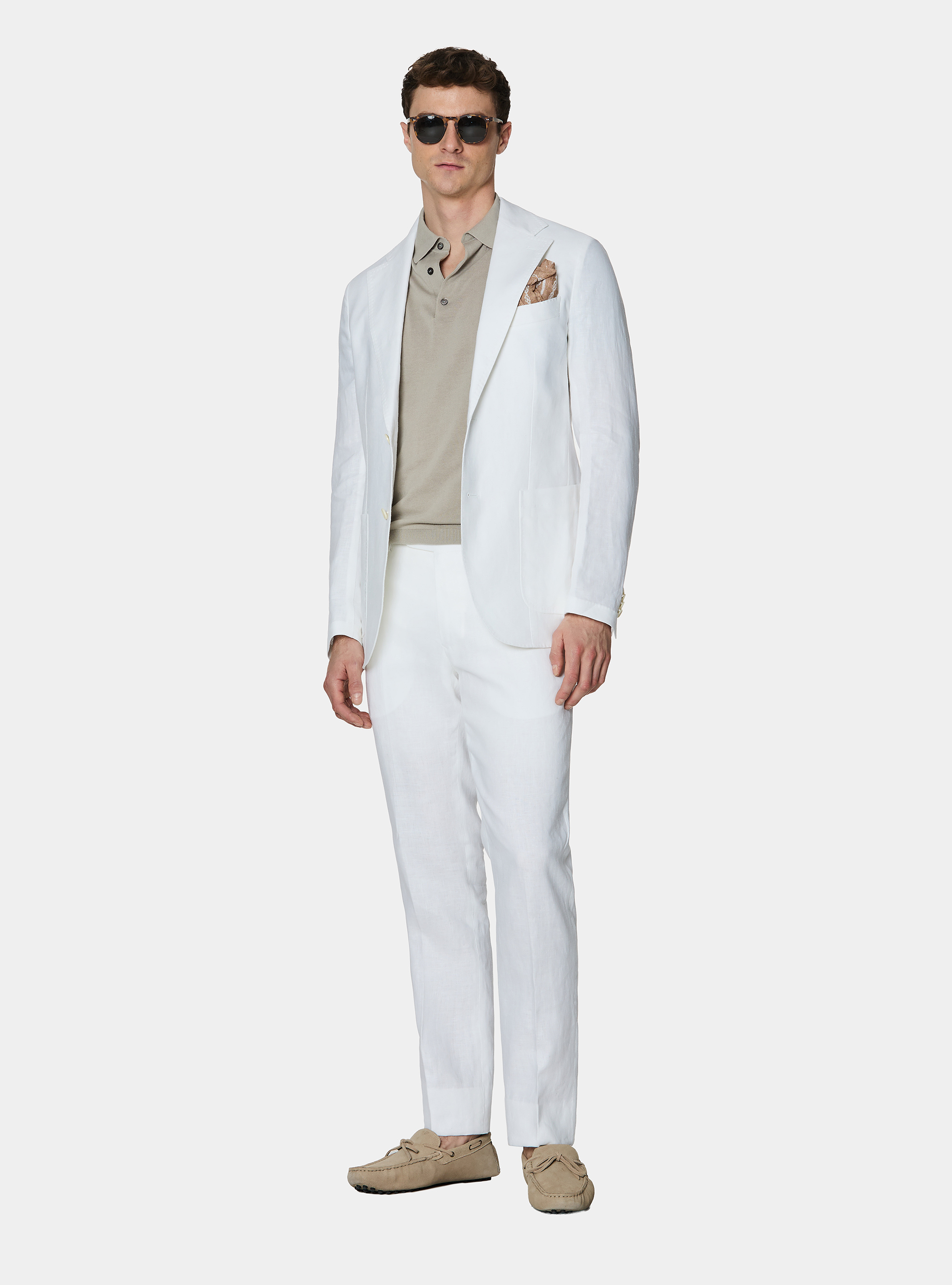 Pure linen suit trousers, WHITE