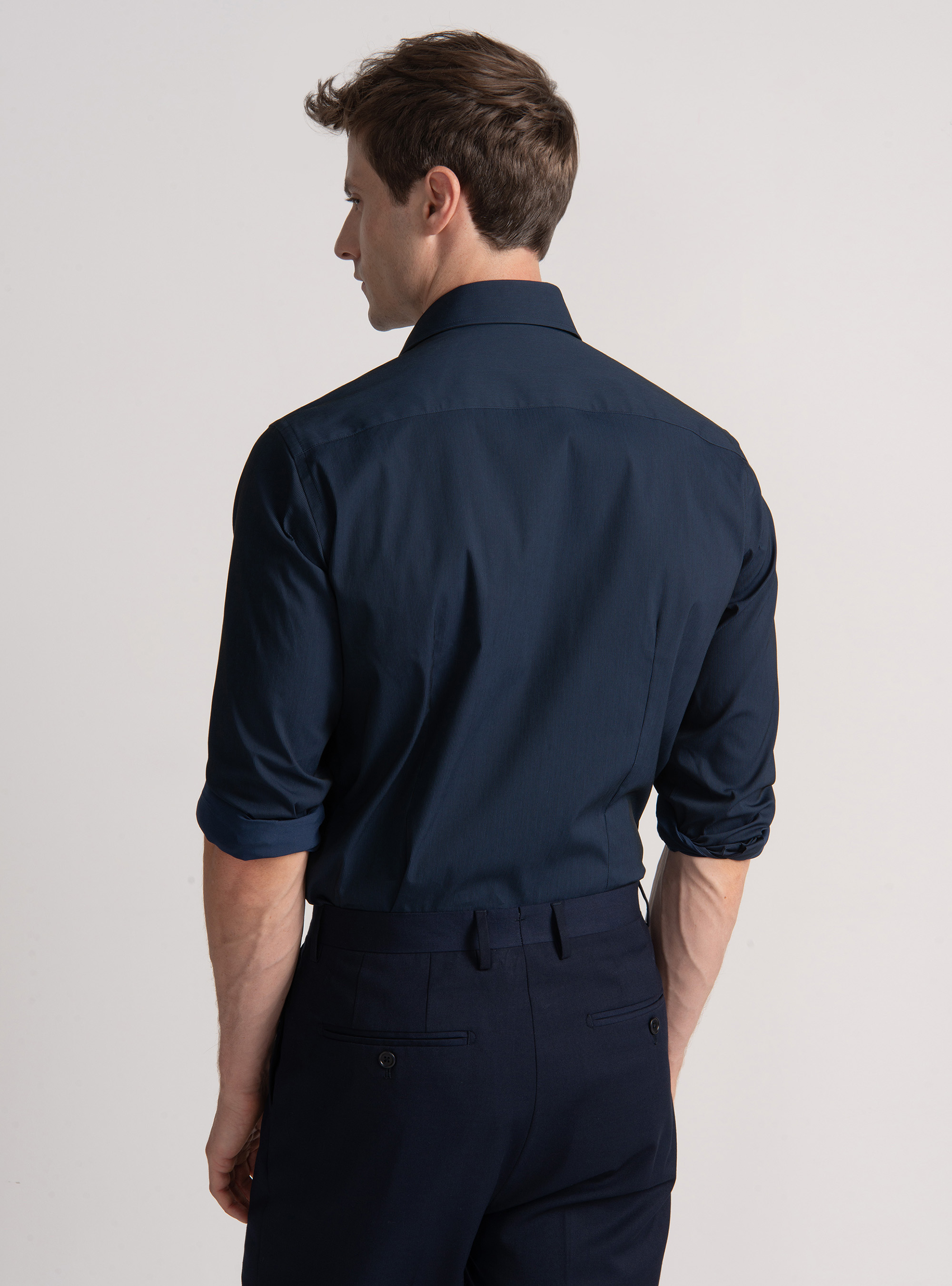 Camicia in cotone piquet stretch, BLU NAVY