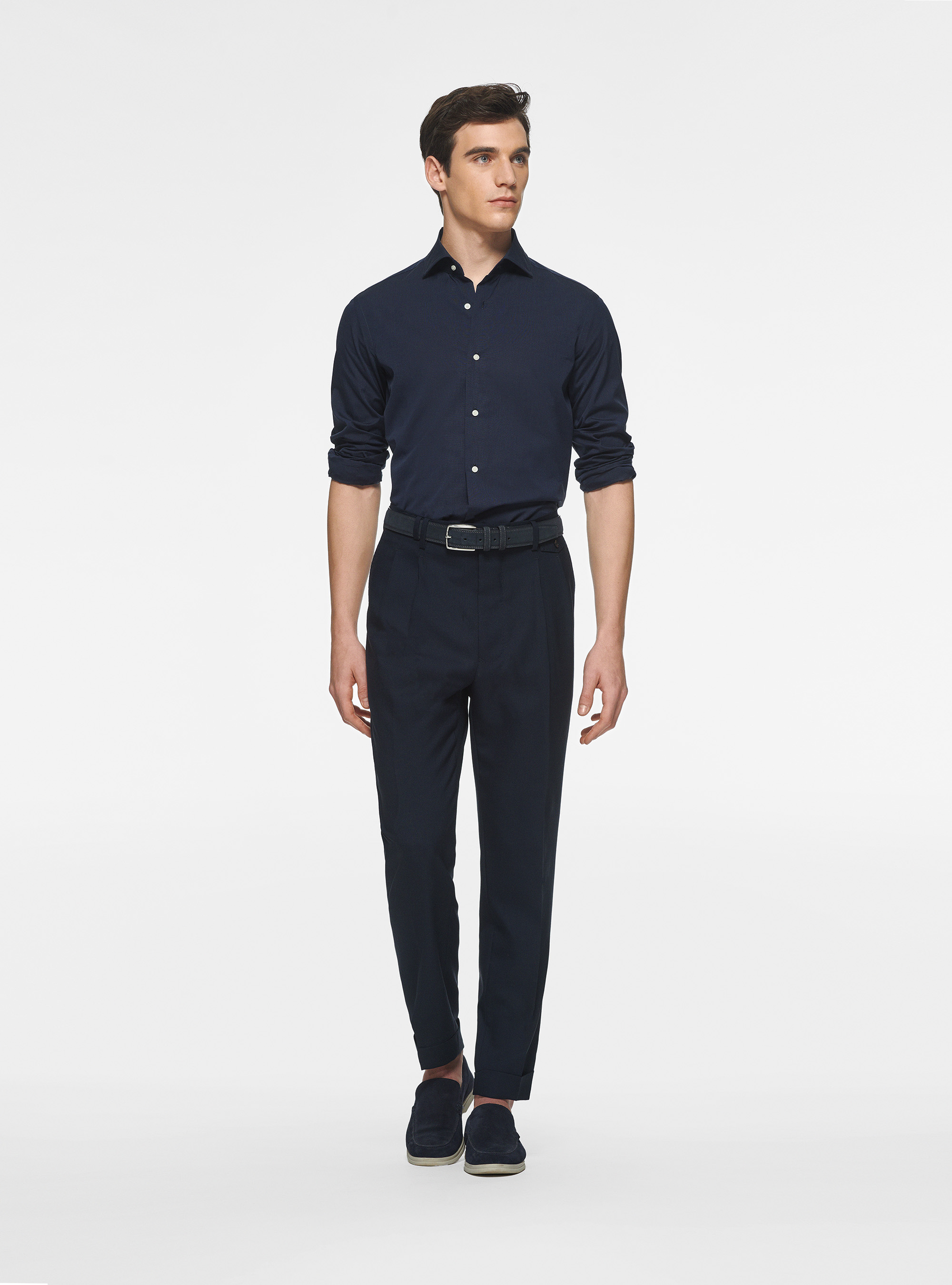 Chemise en coton fil &agrave; fil, BLEU MARINE