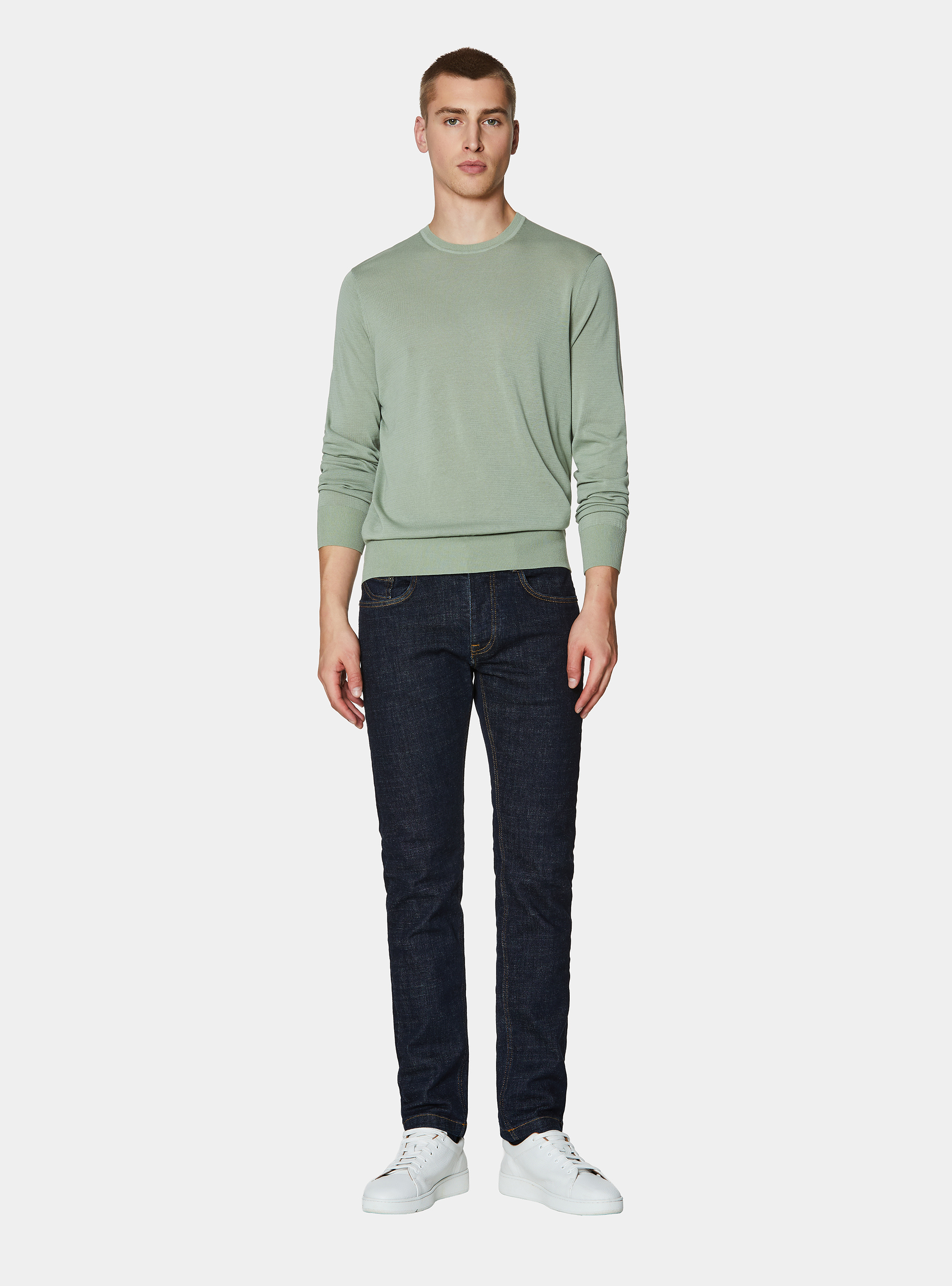 Cotton and silk crew neck sweater, SALVIA 0602C