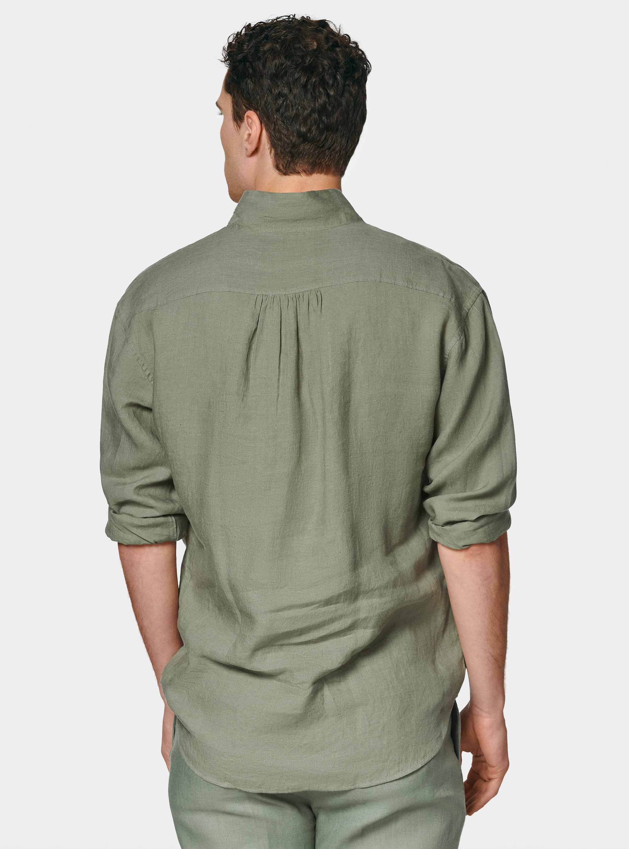 Camicia coreana in puro lino, SALVIA 0602C