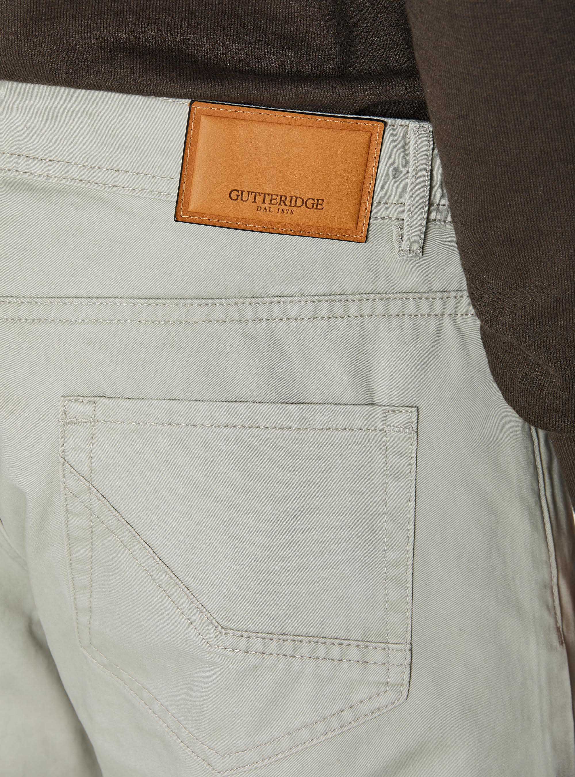 Slim-fit cotton twill trousers, ECRU