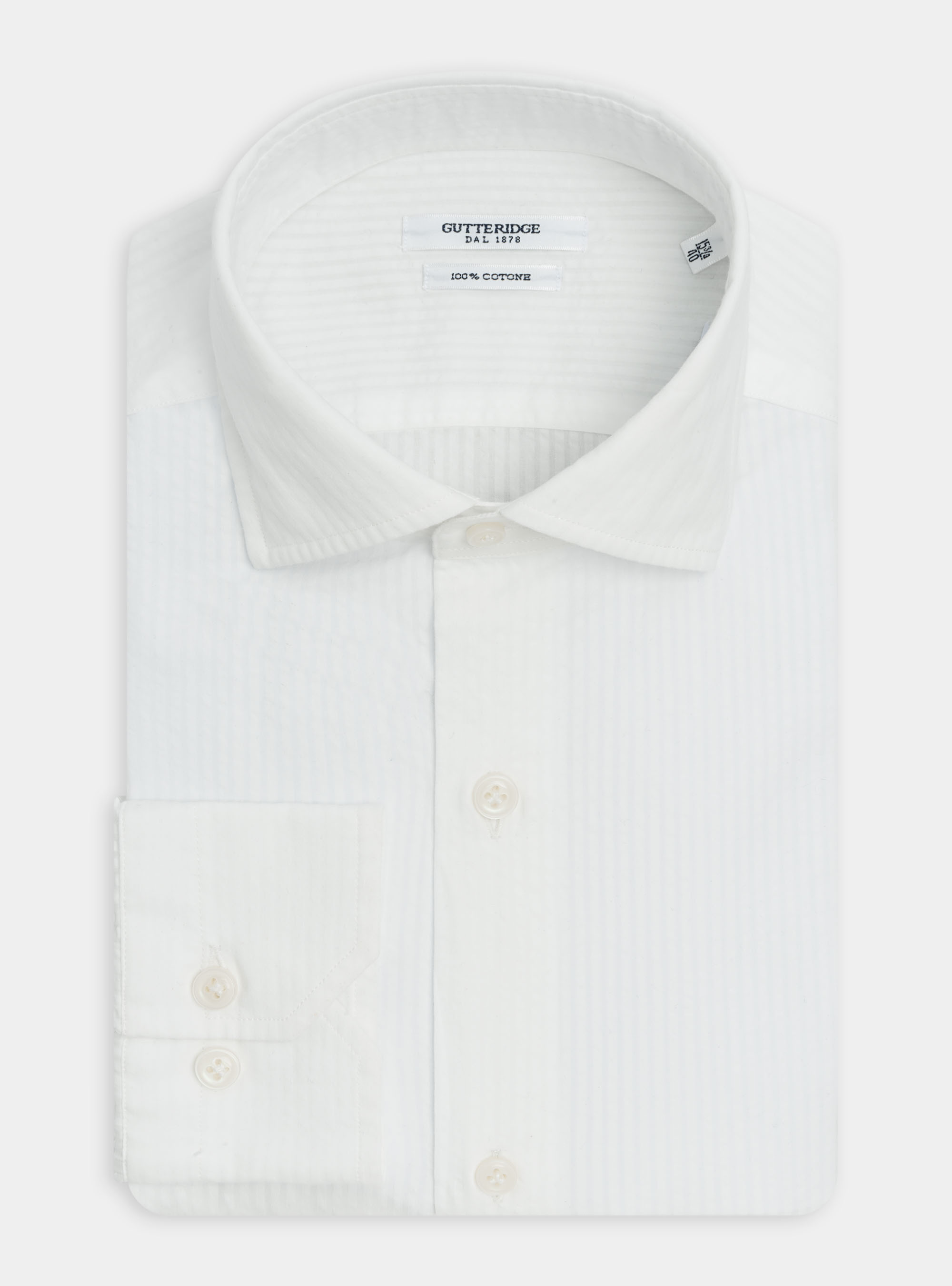 Camicia collo semi francese in cotone seersucker, BIANCO